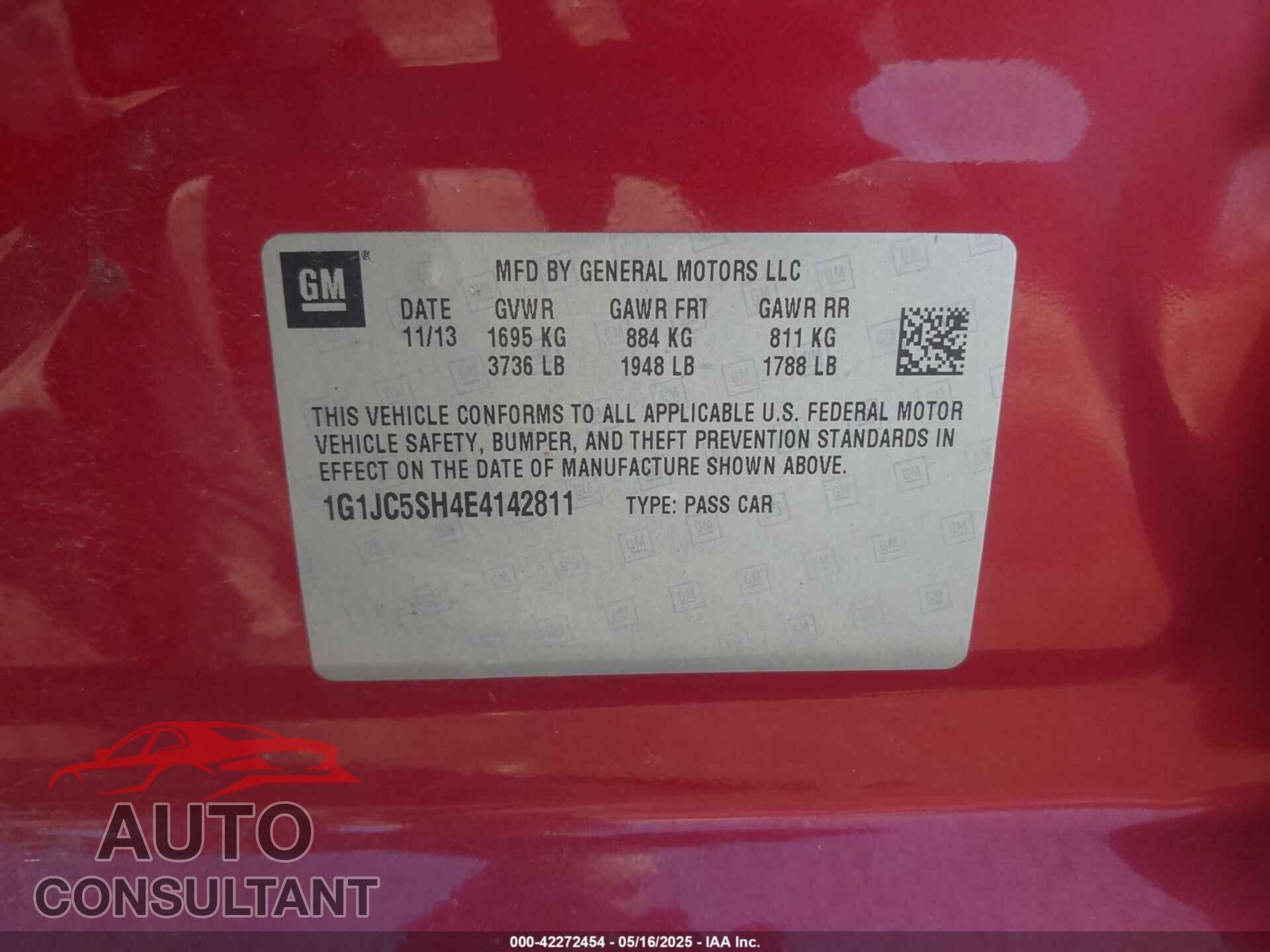 CHEVROLET SONIC 2014 - 1G1JC5SH4E4142811