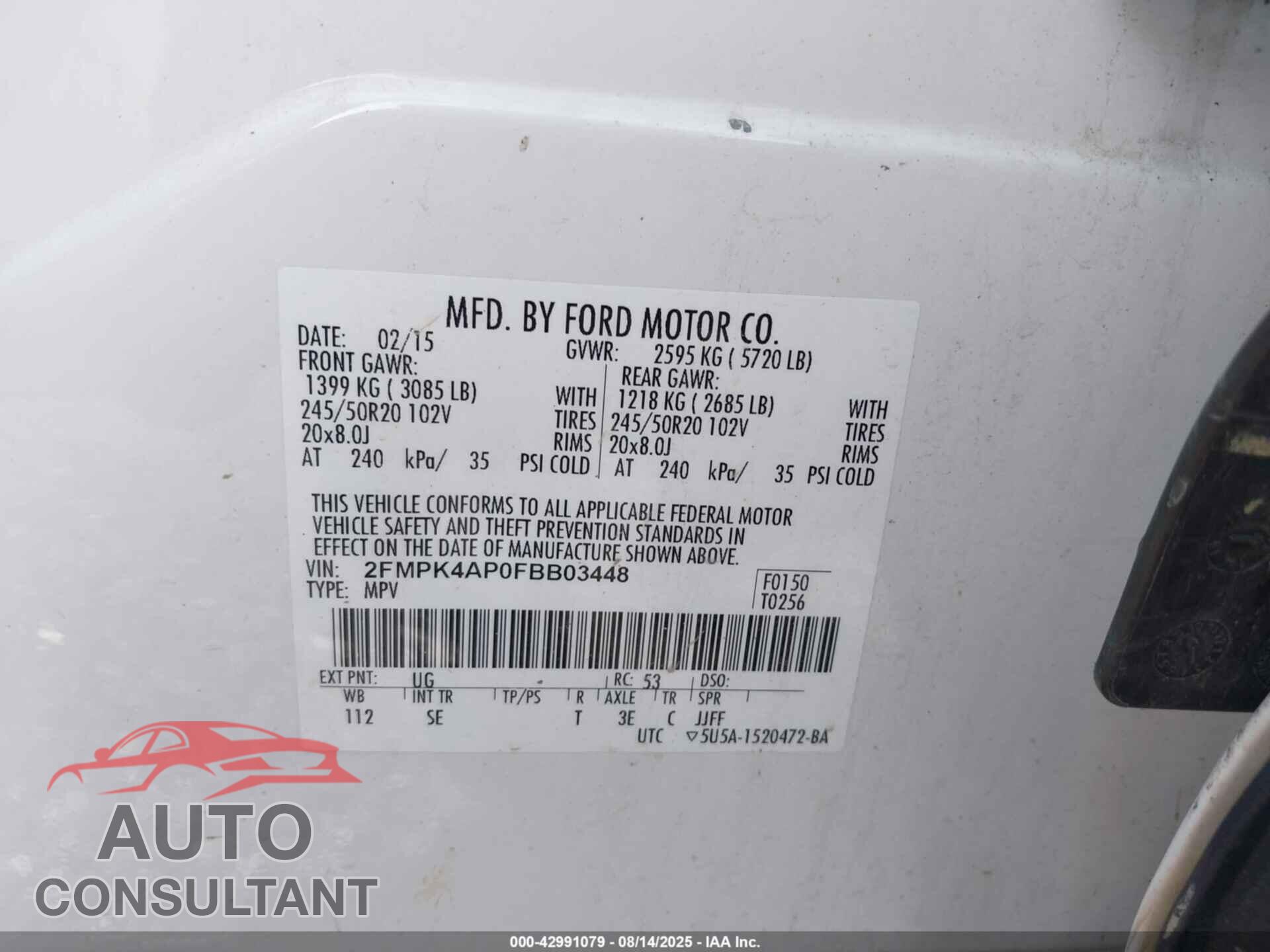 FORD EDGE 2015 - 2FMPK4AP0FBB03448
