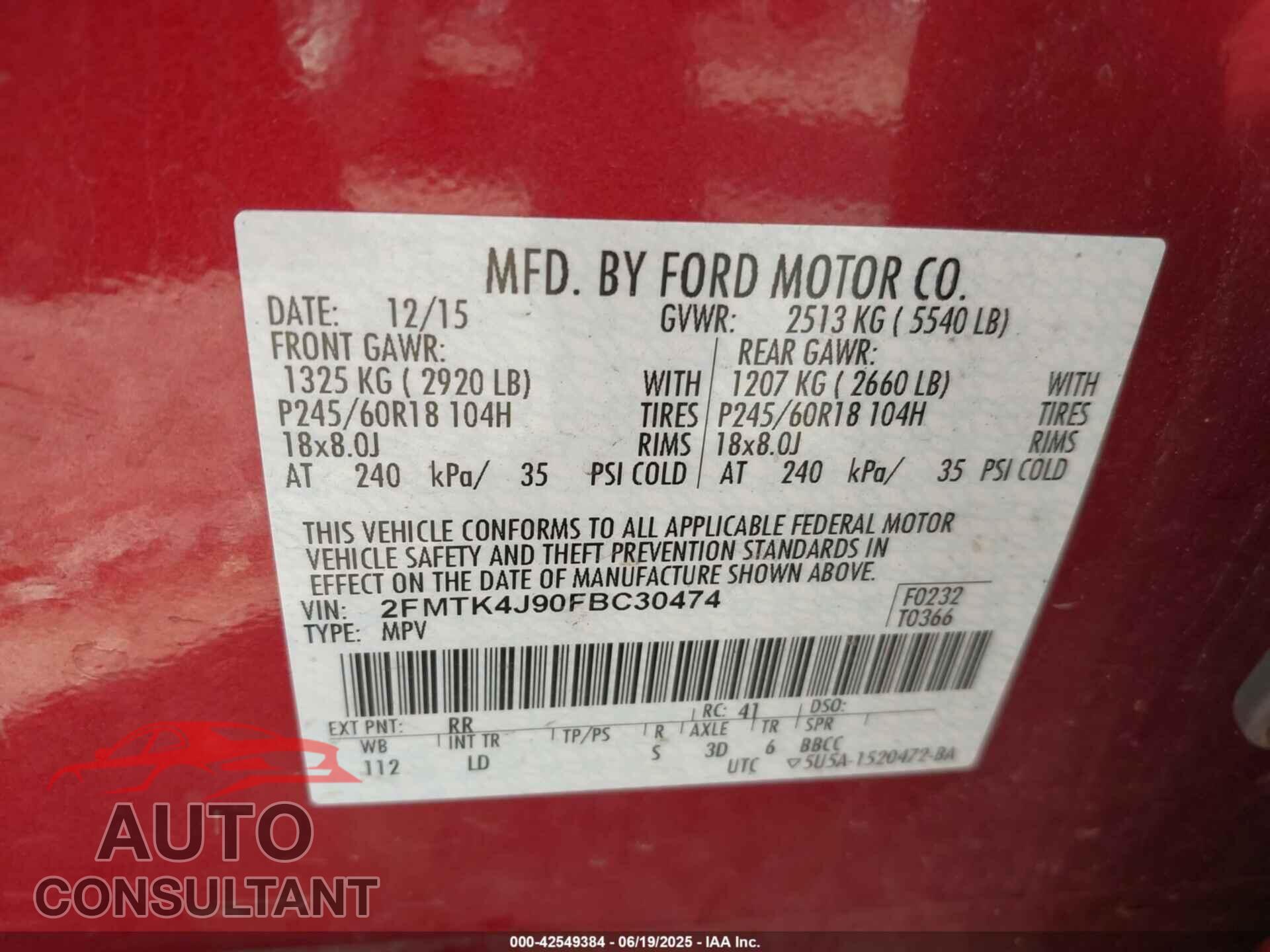 FORD EDGE 2015 - 2FMTK4J90FBC30474