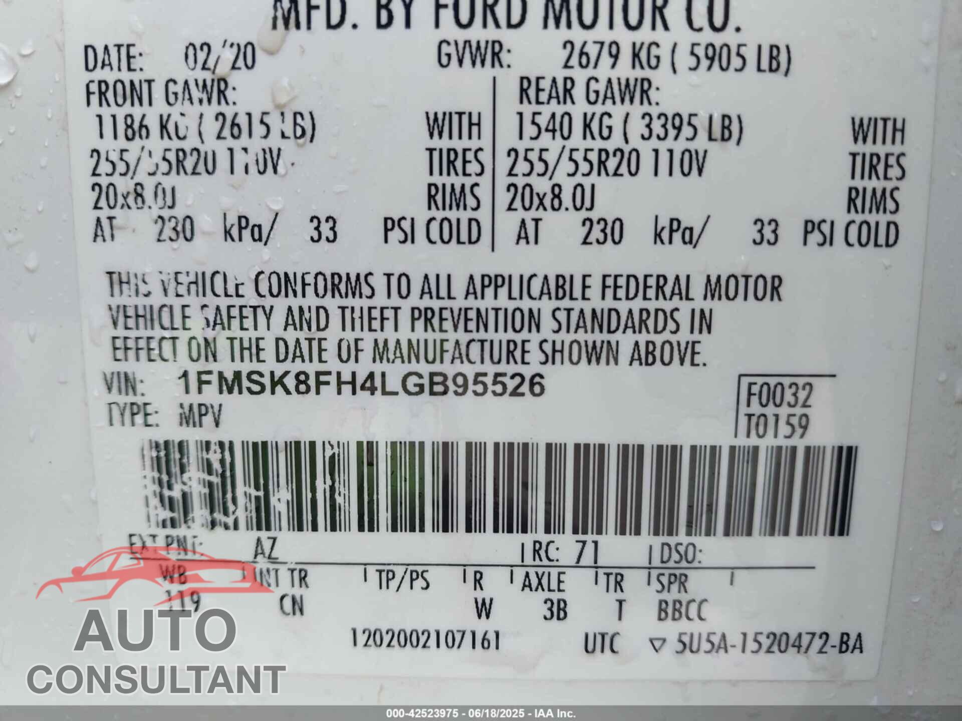 FORD EXPLORER 2020 - 1FMSK8FH4LGB95526