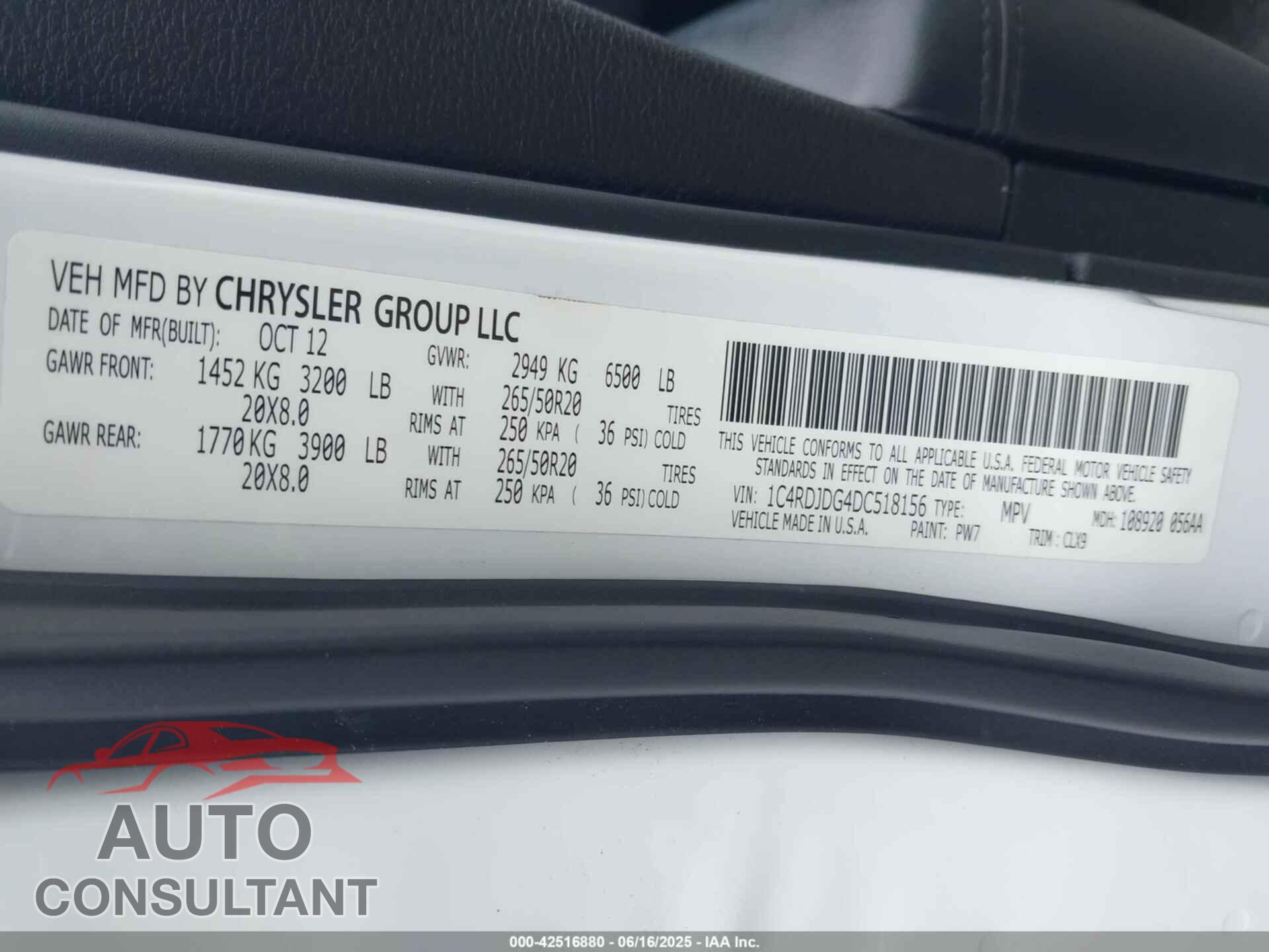 DODGE DURANGO 2013 - 1C4RDJDG4DC518156