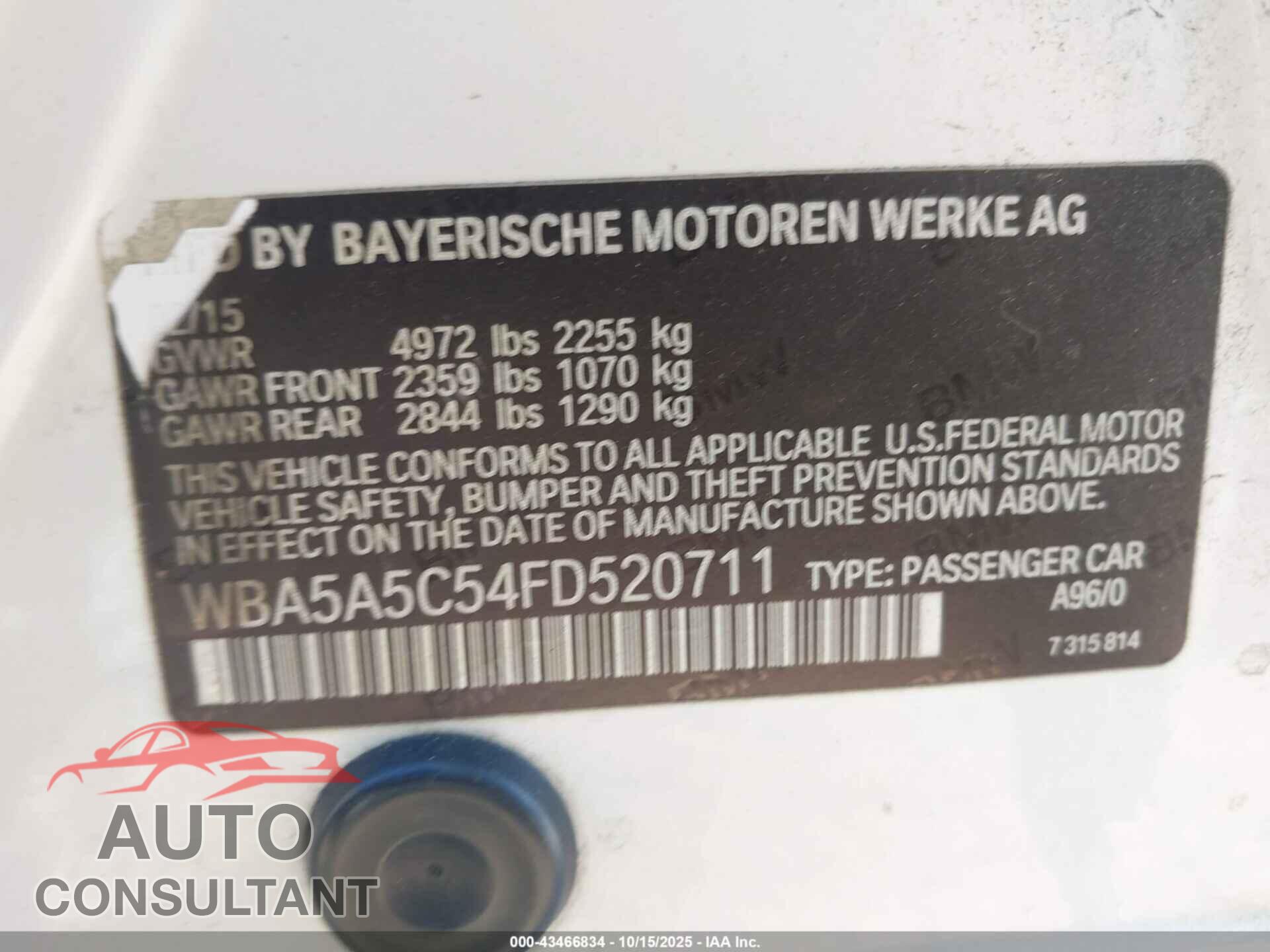 BMW 528I 2015 - WBA5A5C54FD520711