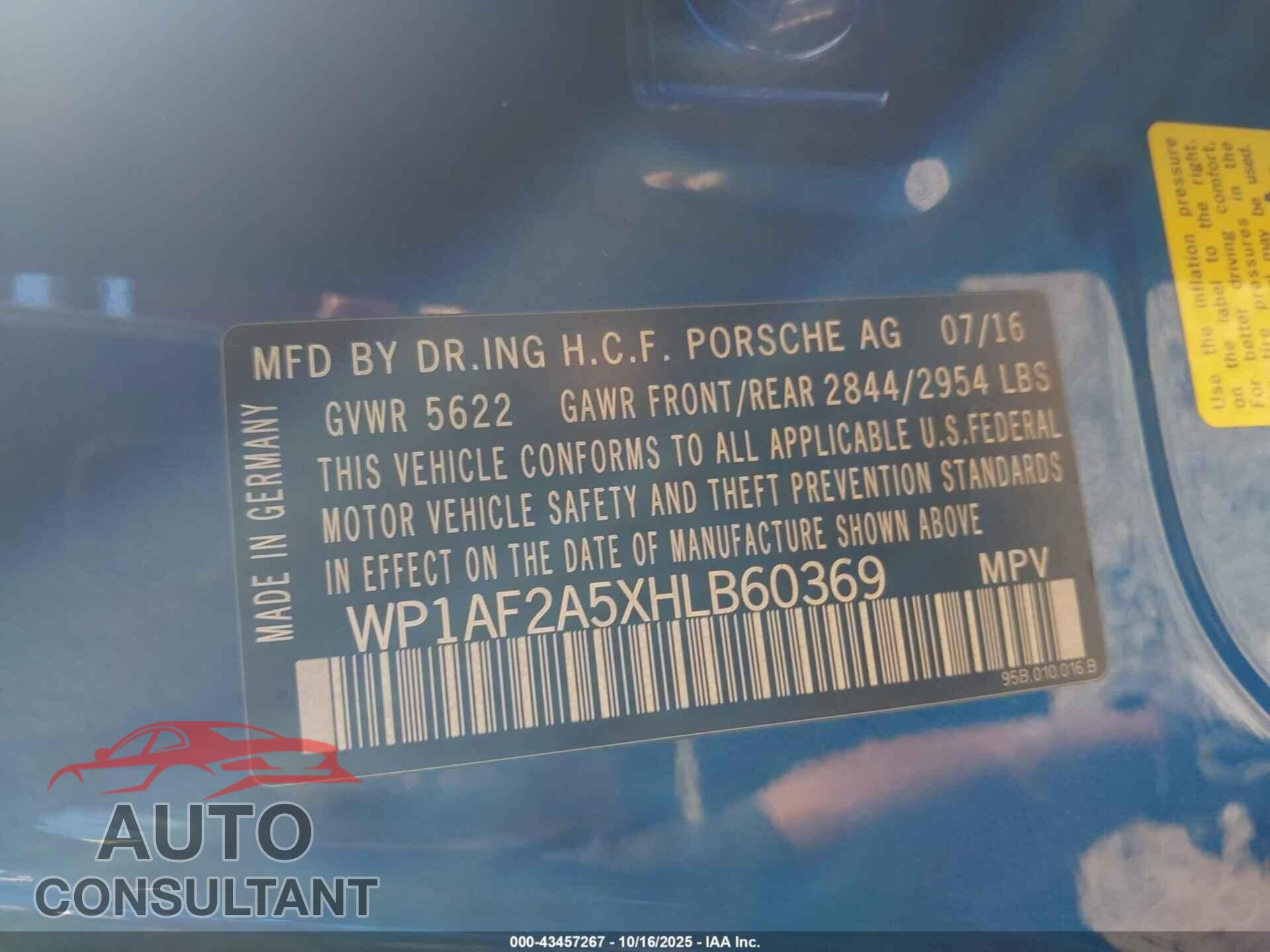 PORSCHE MACAN 2017 - WP1AF2A5XHLB60369