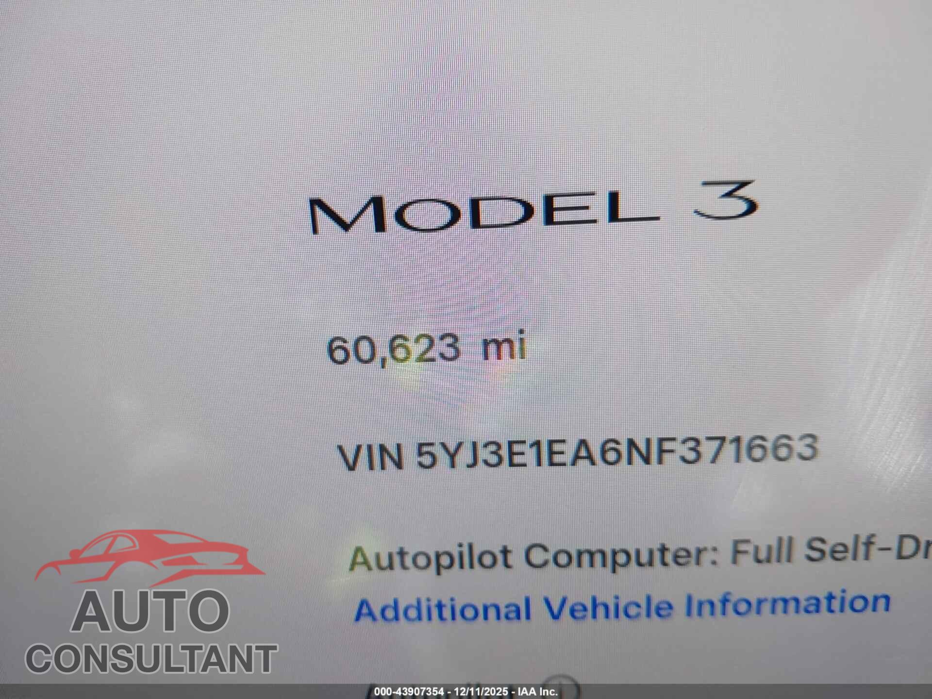 TESLA MODEL 3 2022 - 5YJ3E1EA6NF371663
