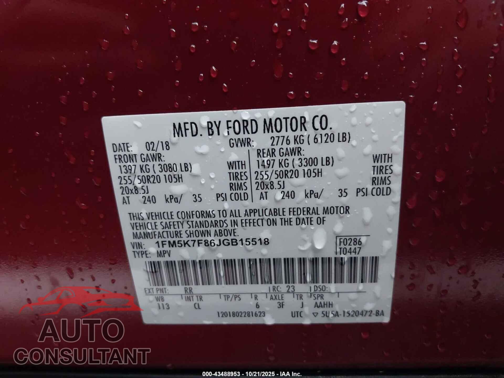 FORD EXPLORER 2018 - 1FM5K7F86JGB15518