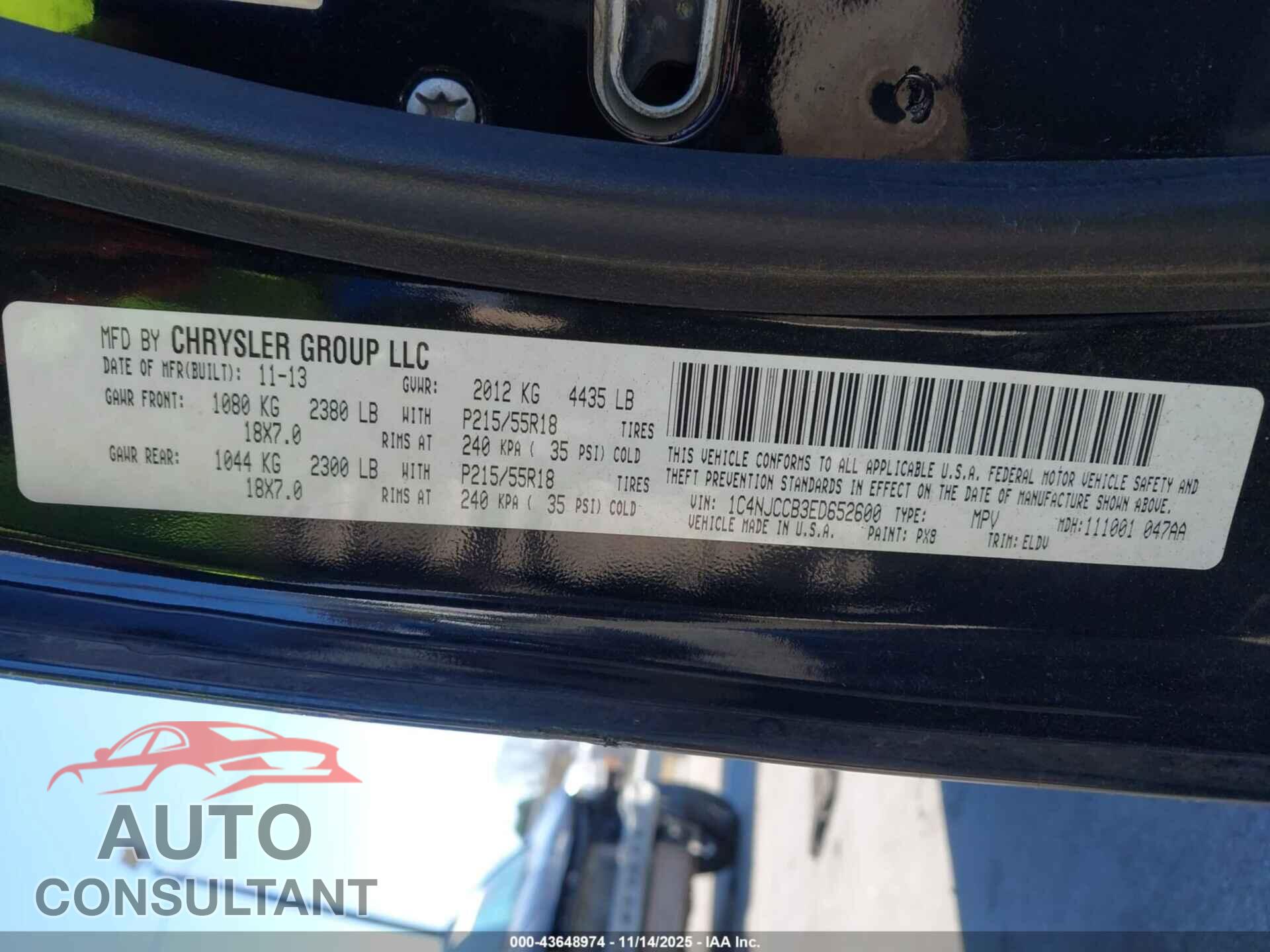 JEEP COMPASS 2014 - 1C4NJCCB3ED652600