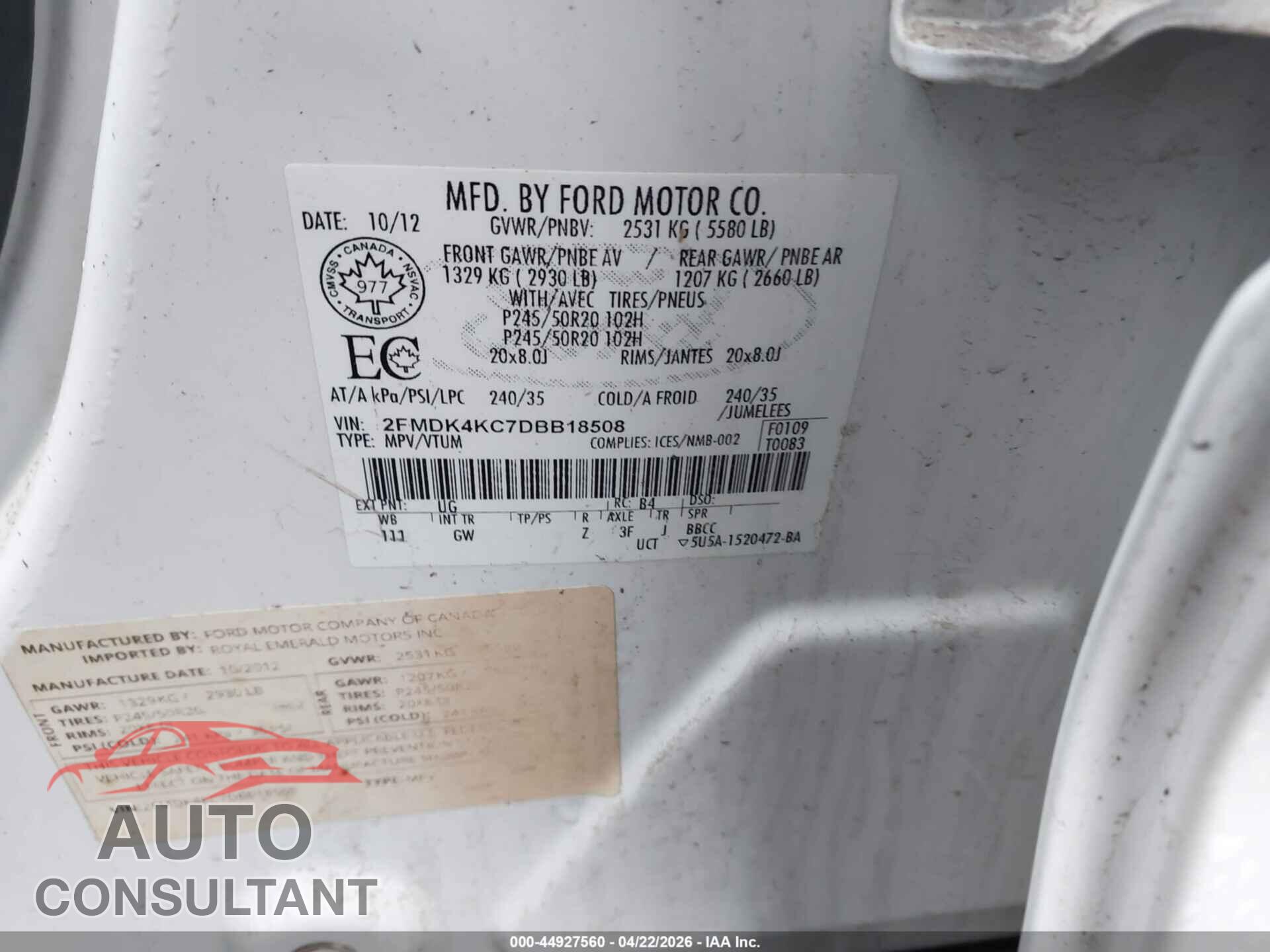 FORD EDGE 2013 - 2FMDK4KC7DBB18508