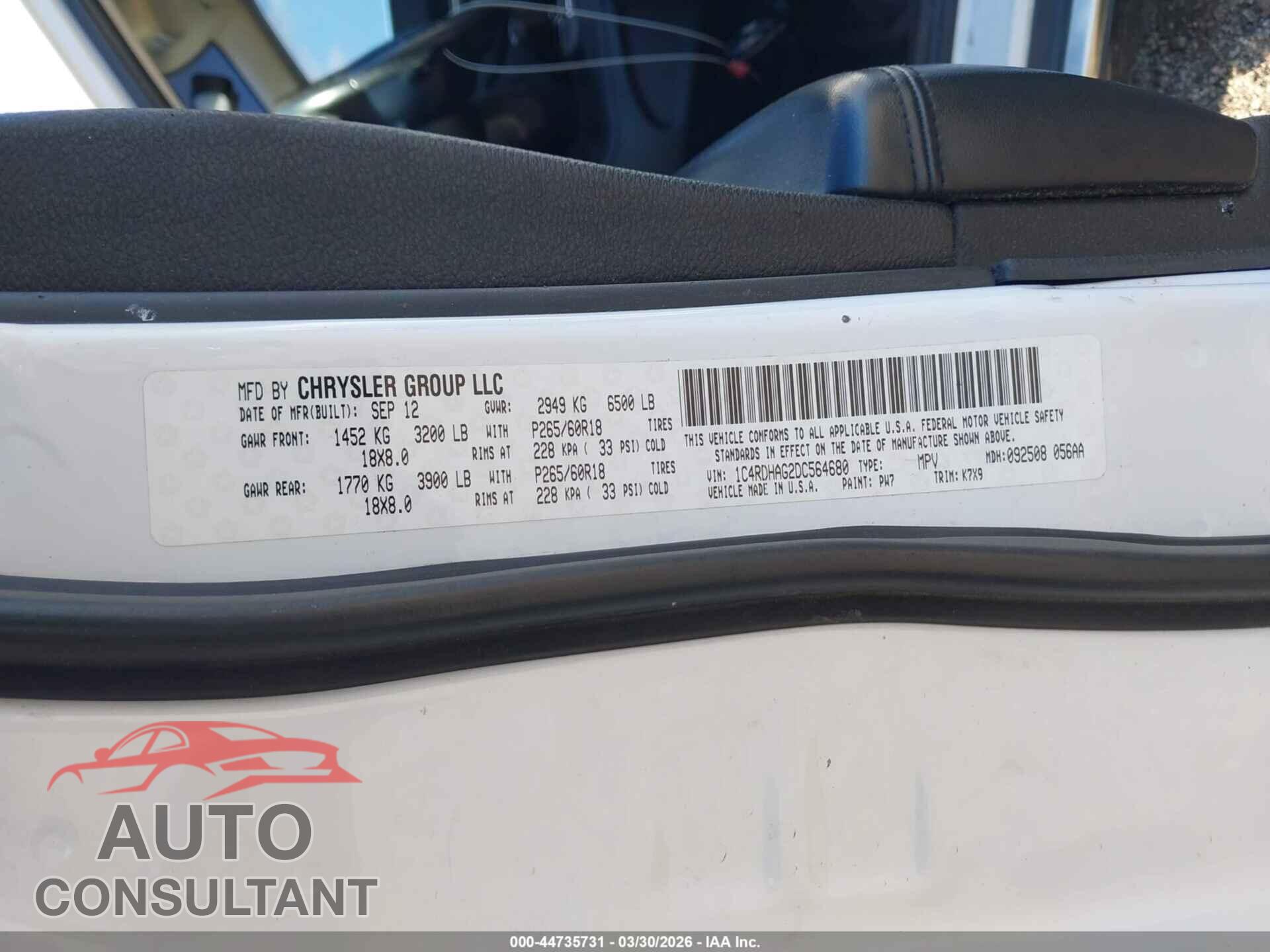 DODGE DURANGO 2013 - 1C4RDHAG2DC564680