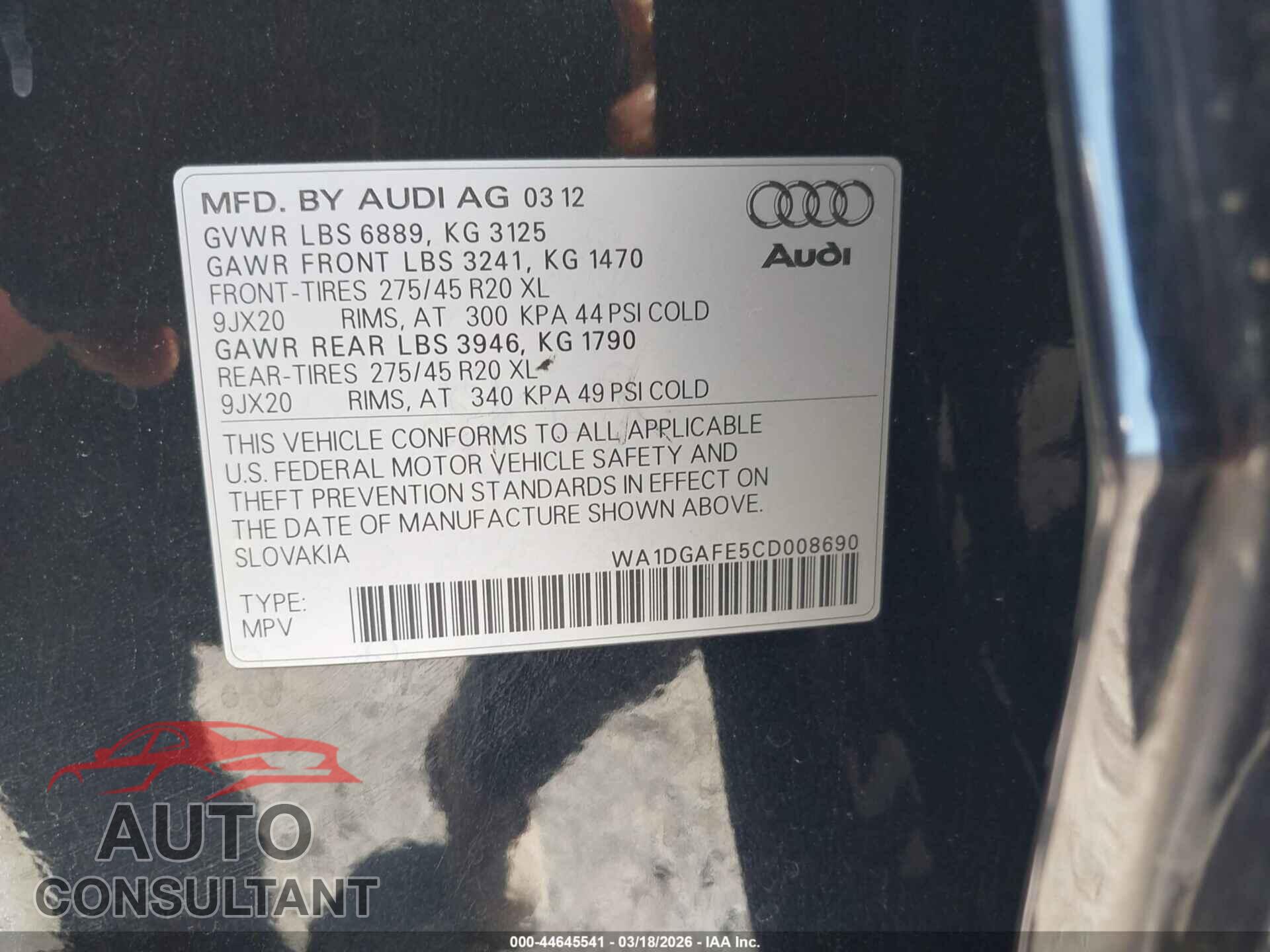 AUDI Q7 2012 - WA1DGAFE5CD008690