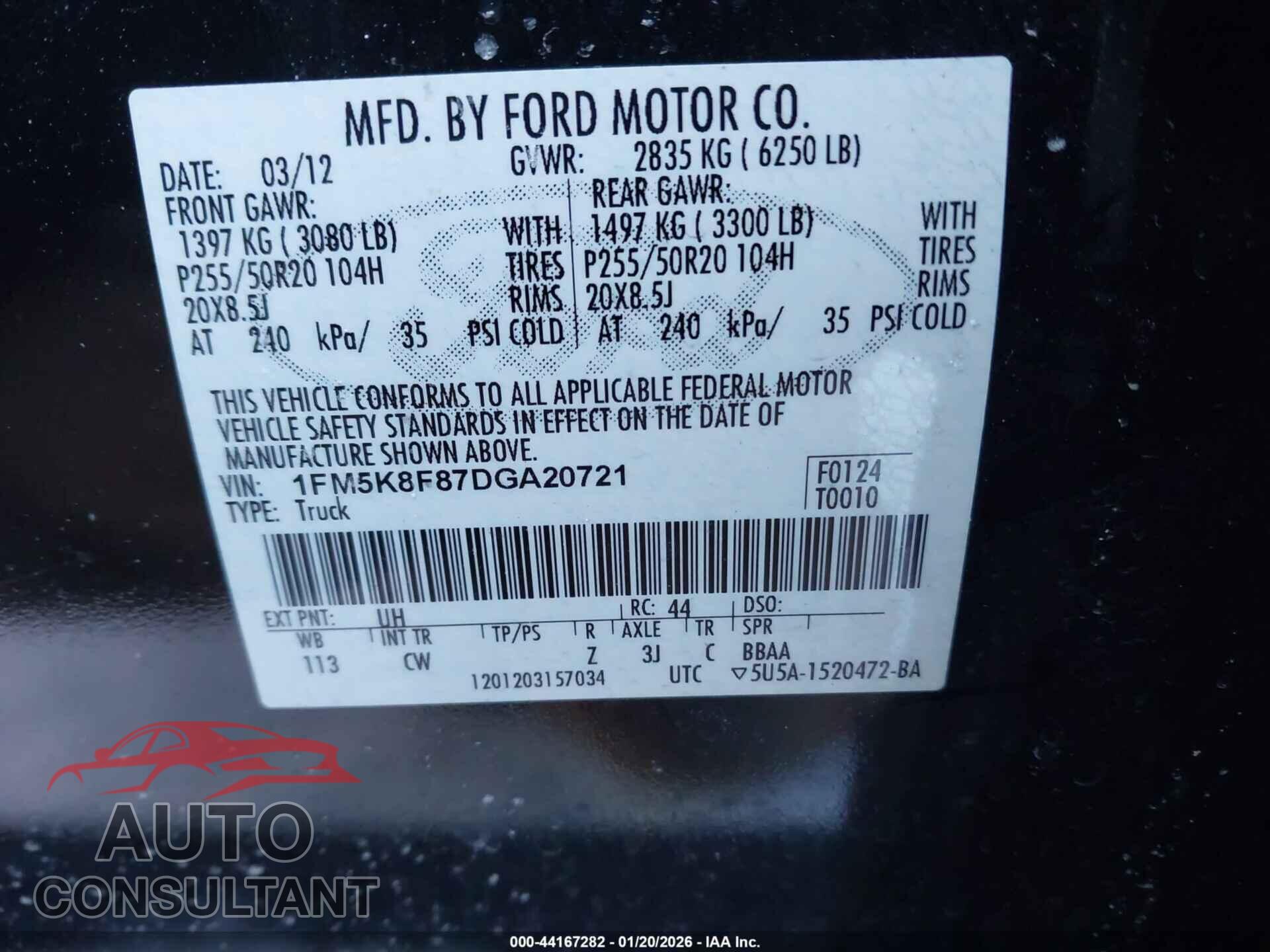 FORD EXPLORER 2013 - 1FM5K8F87DGA20721