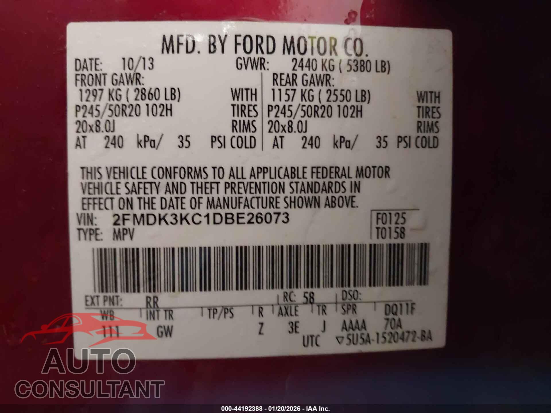 FORD EDGE 2013 - 2FMDK3KC1DBE26073