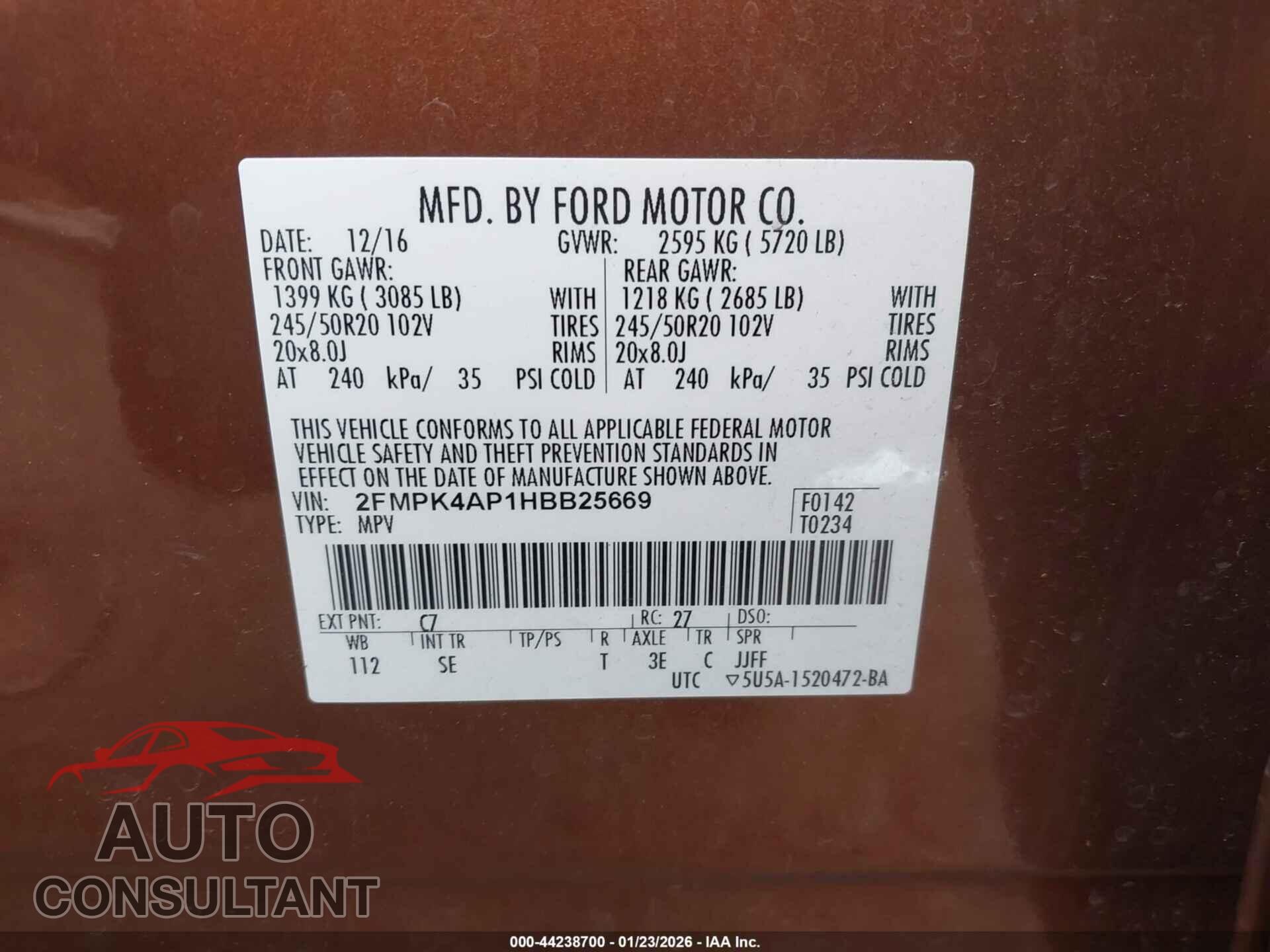 FORD EDGE 2017 - 2FMPK4AP1HBB25669
