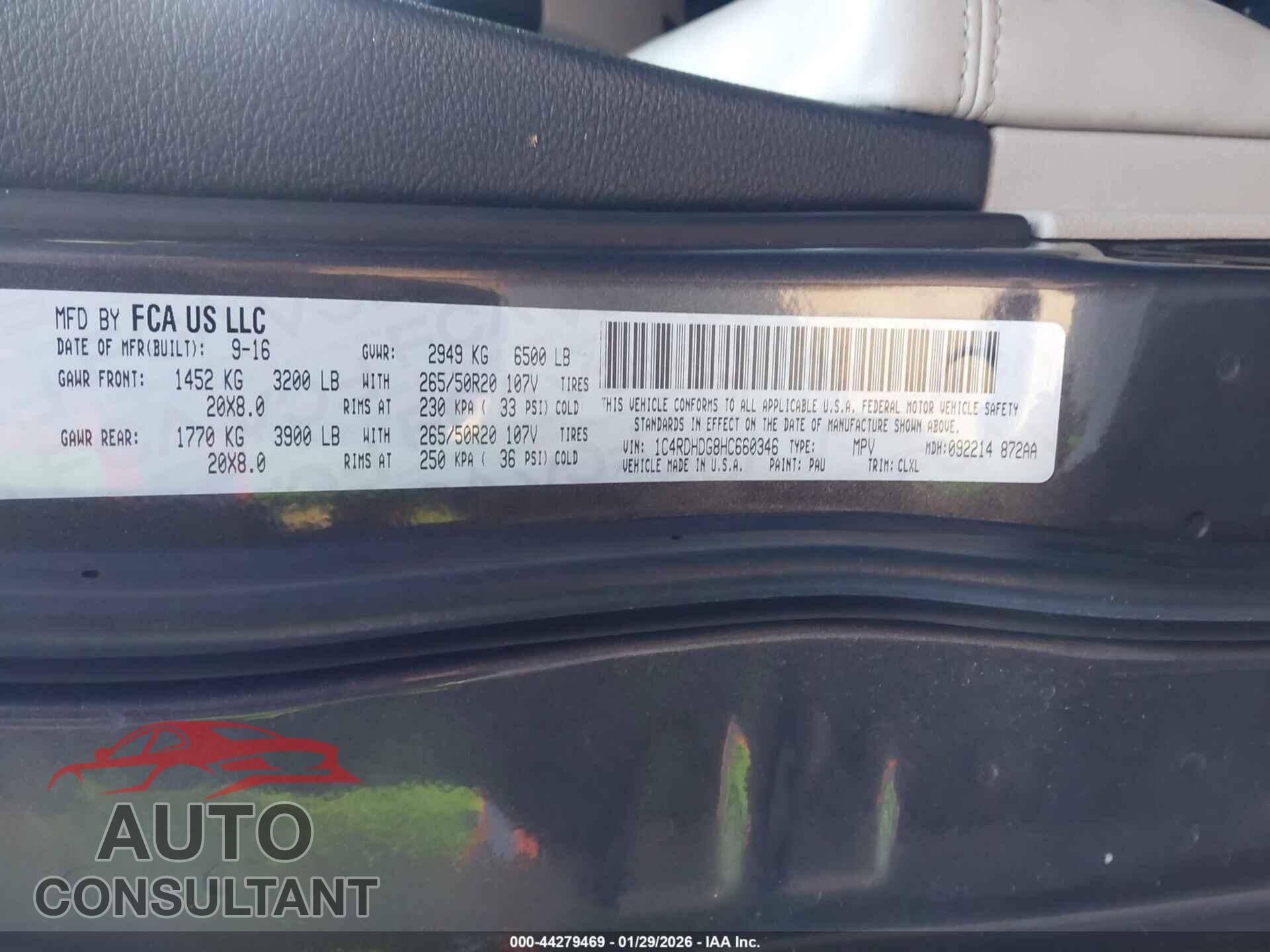 DODGE DURANGO 2017 - 1C4RDHDG8HC660346