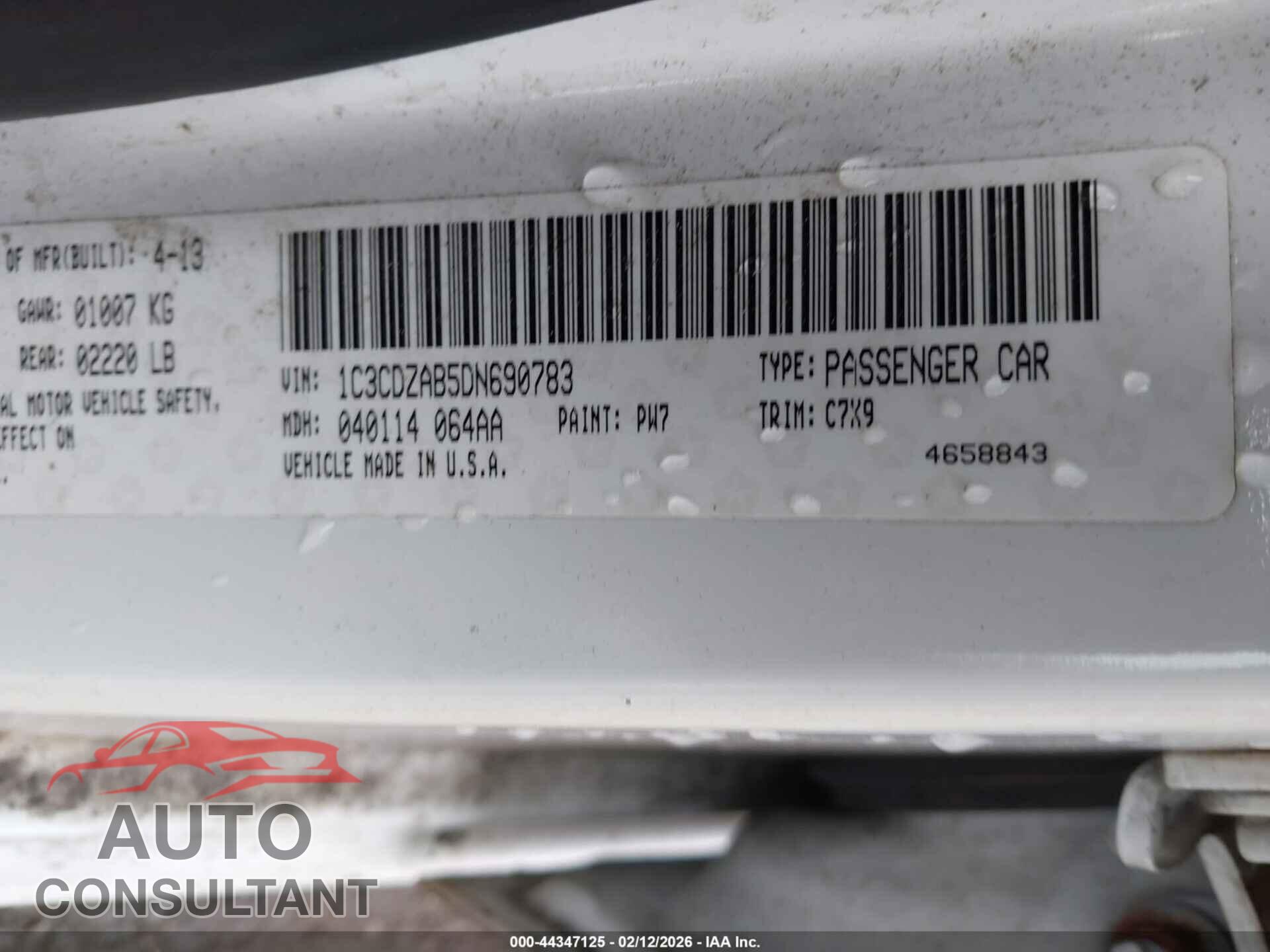 DODGE AVENGER 2013 - 1C3CDZAB5DN690783