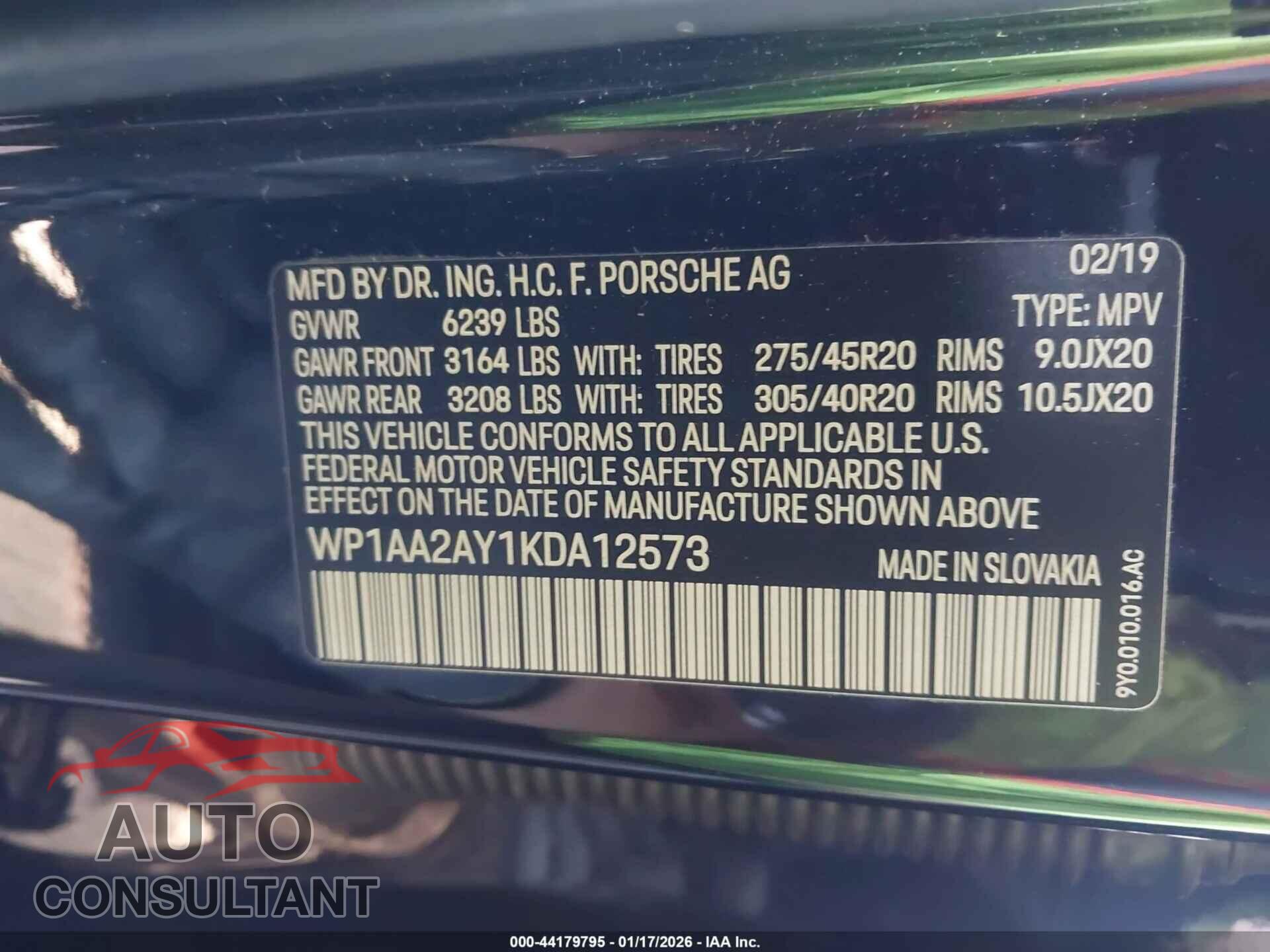 PORSCHE CAYENNE 2019 - WP1AA2AY1KDA12573