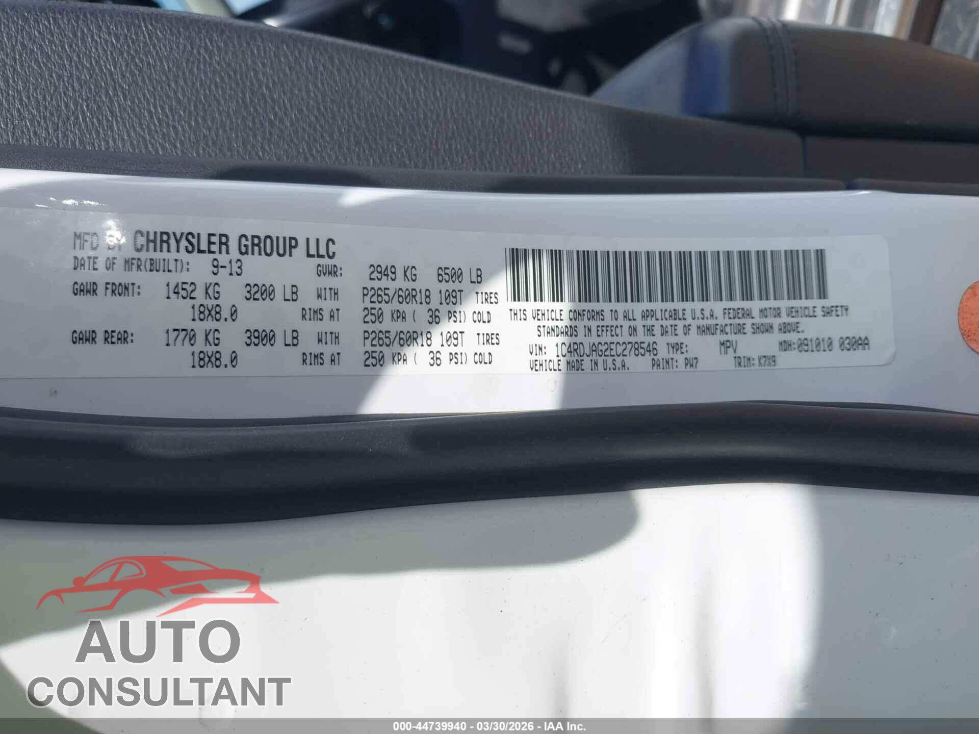 DODGE DURANGO 2014 - 1C4RDJAG2EC278546