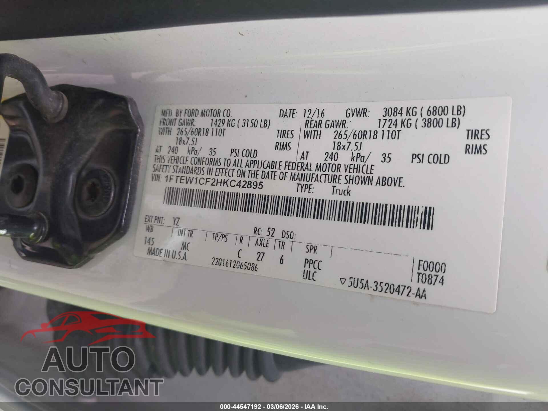 FORD F-150 2017 - 1FTEW1CF2HKC42895