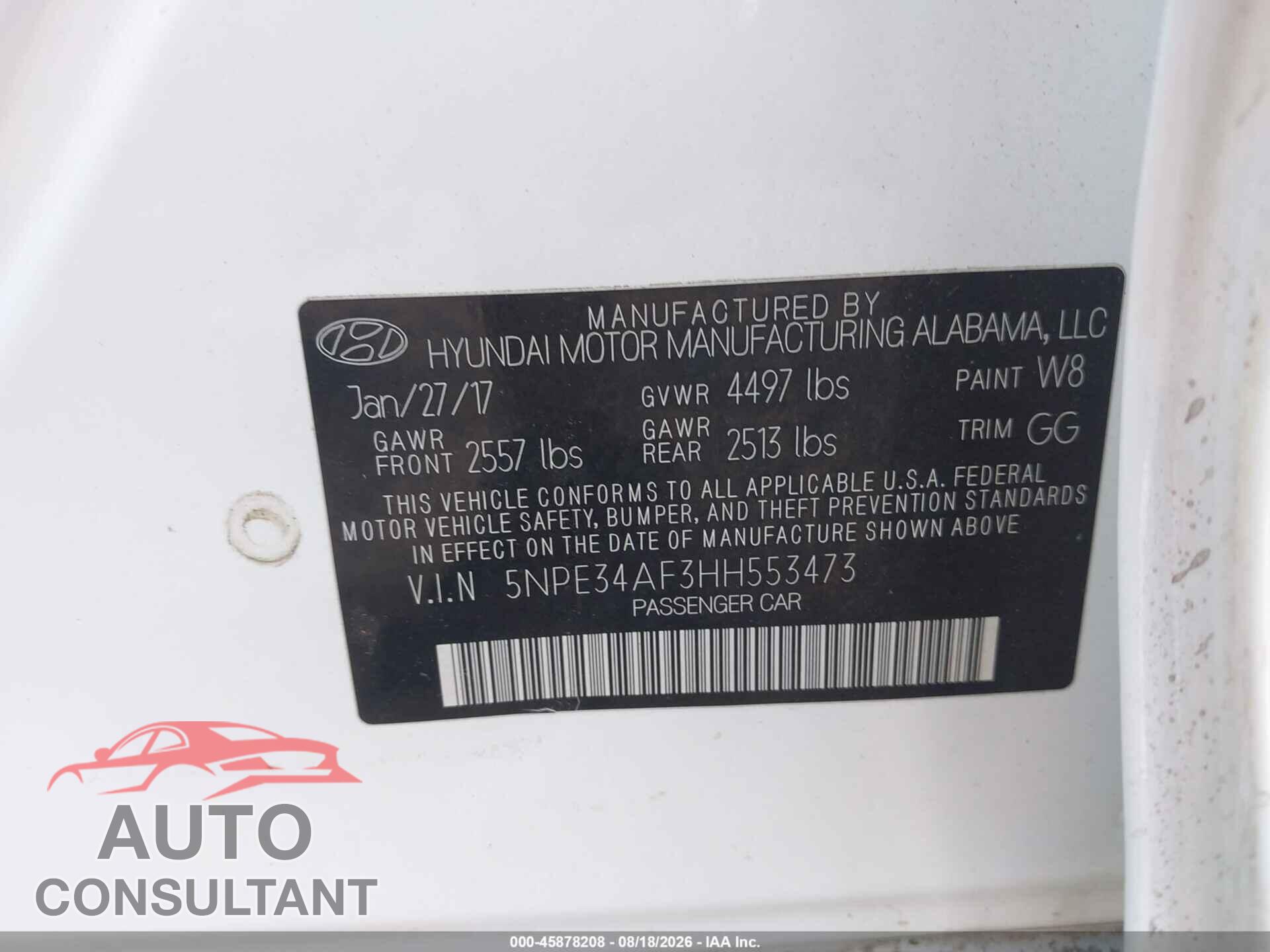 HYUNDAI SONATA 2017 - 5NPE34AF3HH553473