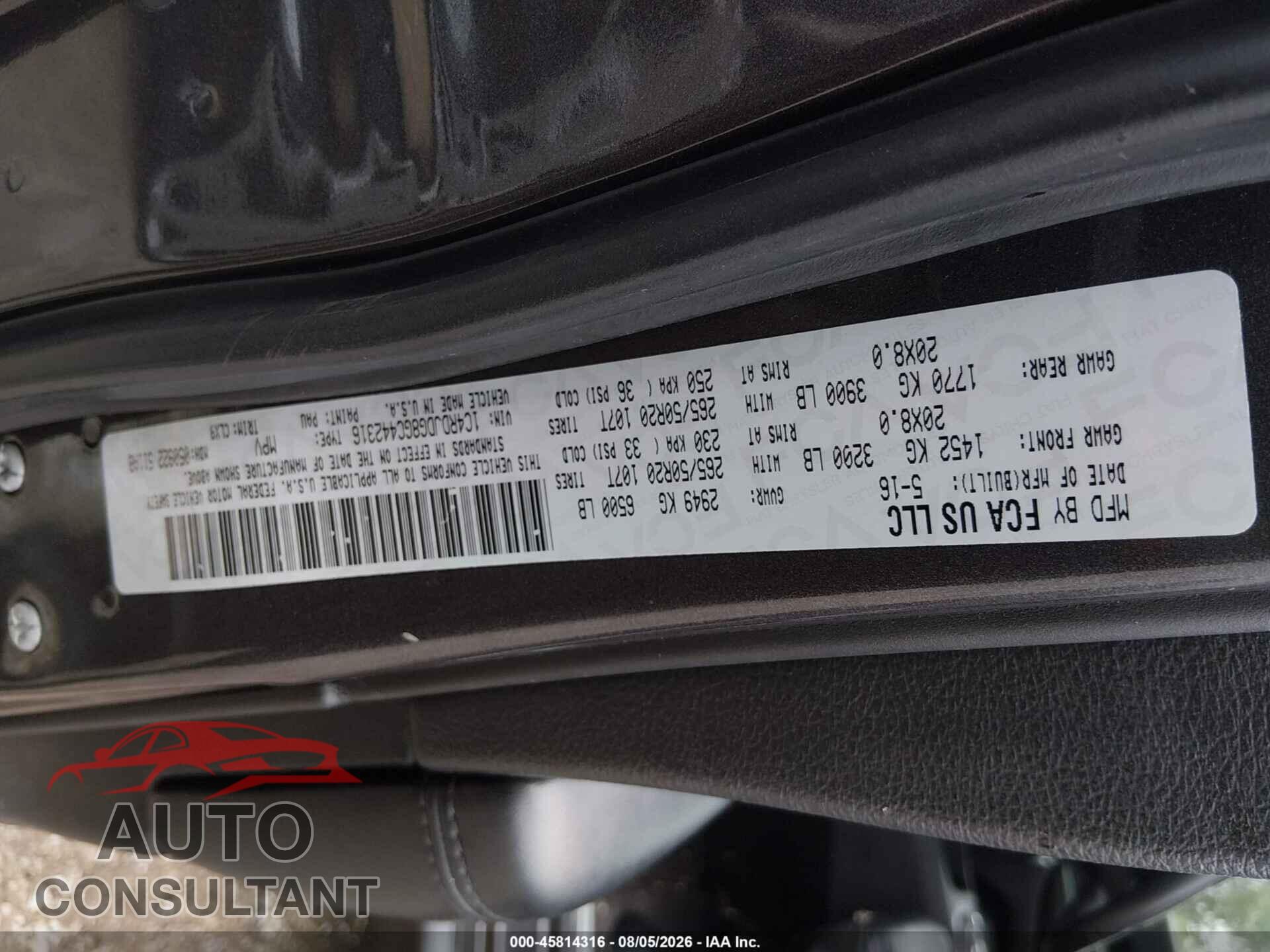 DODGE DURANGO 2016 - 1C4RDJDG8GC442316
