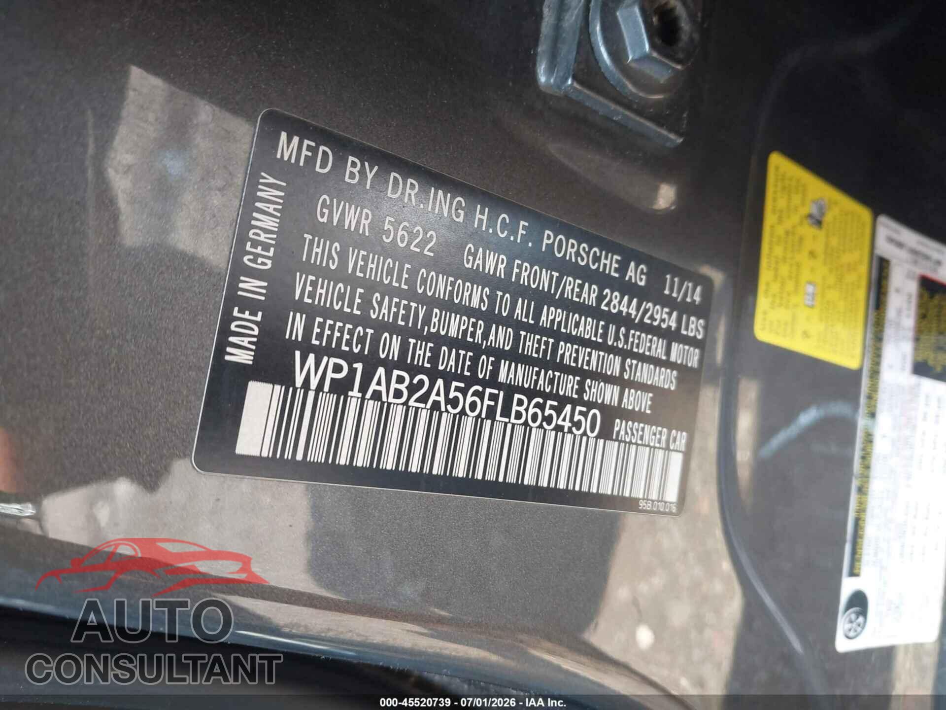 PORSCHE MACAN 2015 - WP1AB2A56FLB65450