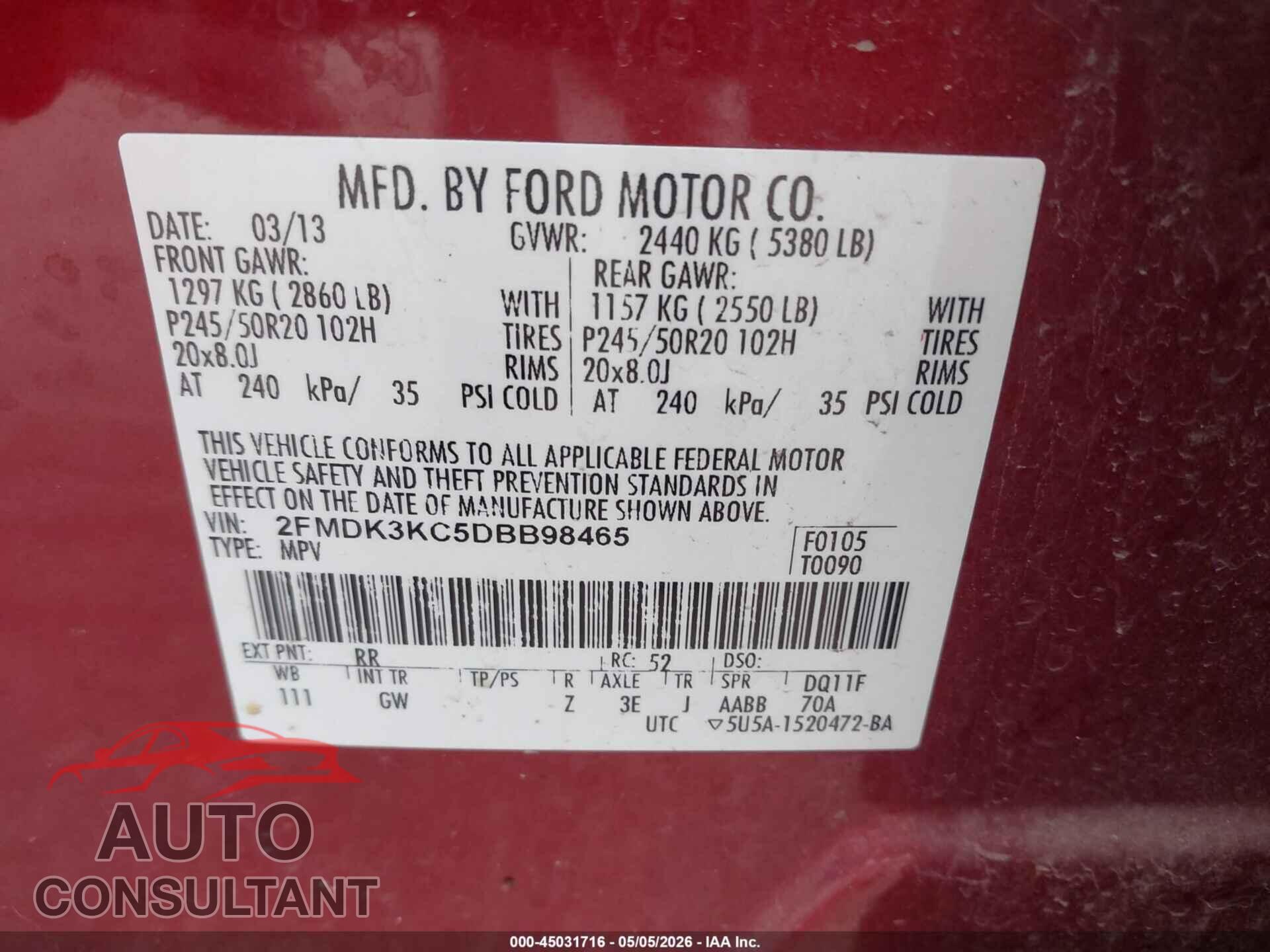 FORD EDGE 2013 - 2FMDK3KC5DBB98465
