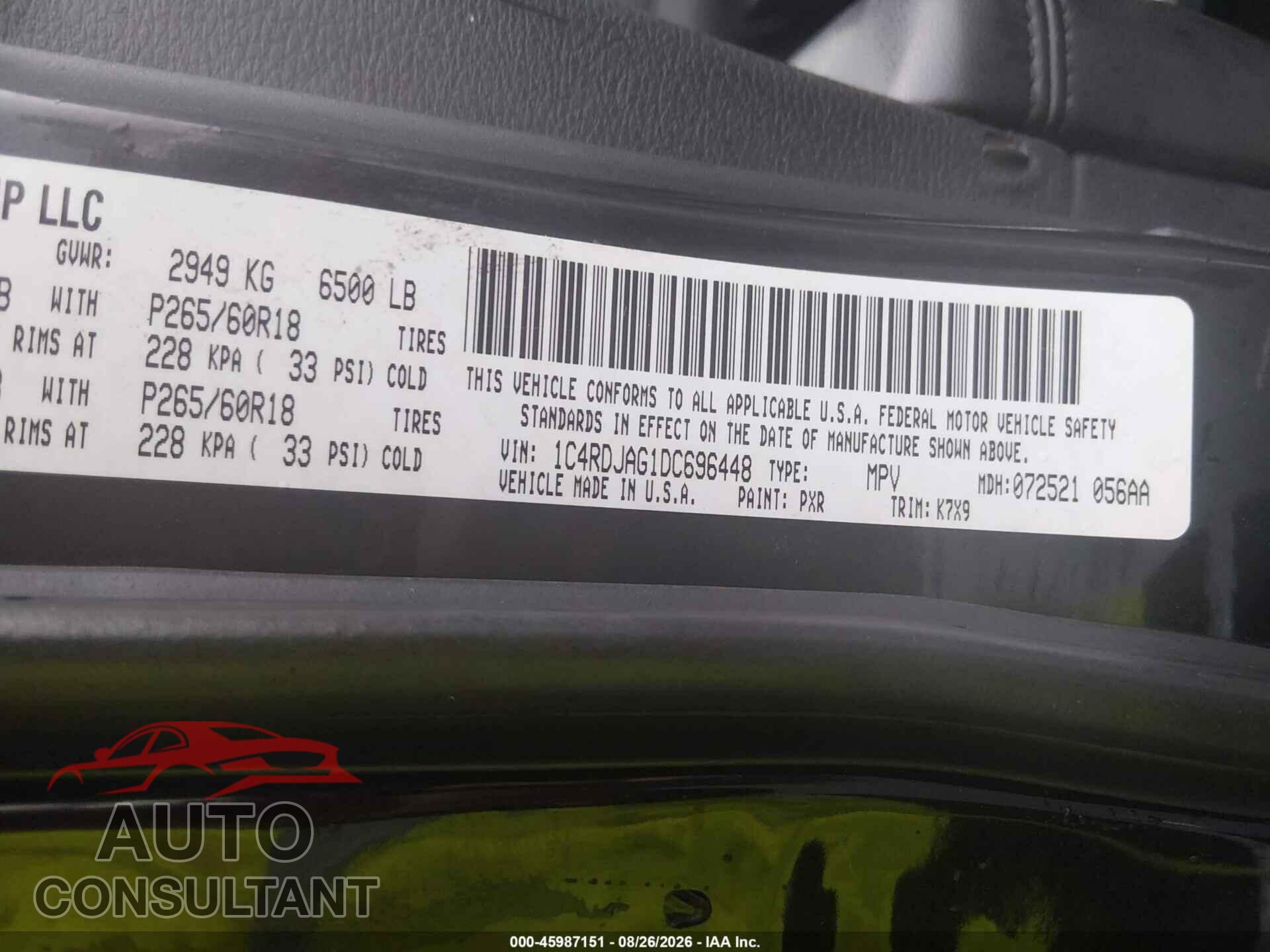 DODGE DURANGO 2013 - 1C4RDJAG1DC696448
