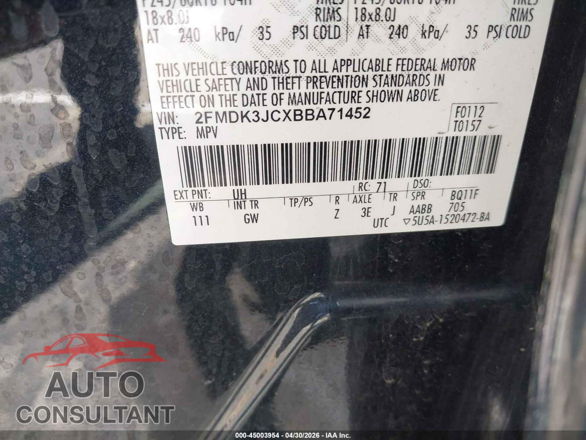 FORD EDGE 2011 - 2FMDK3JCXBBA71452