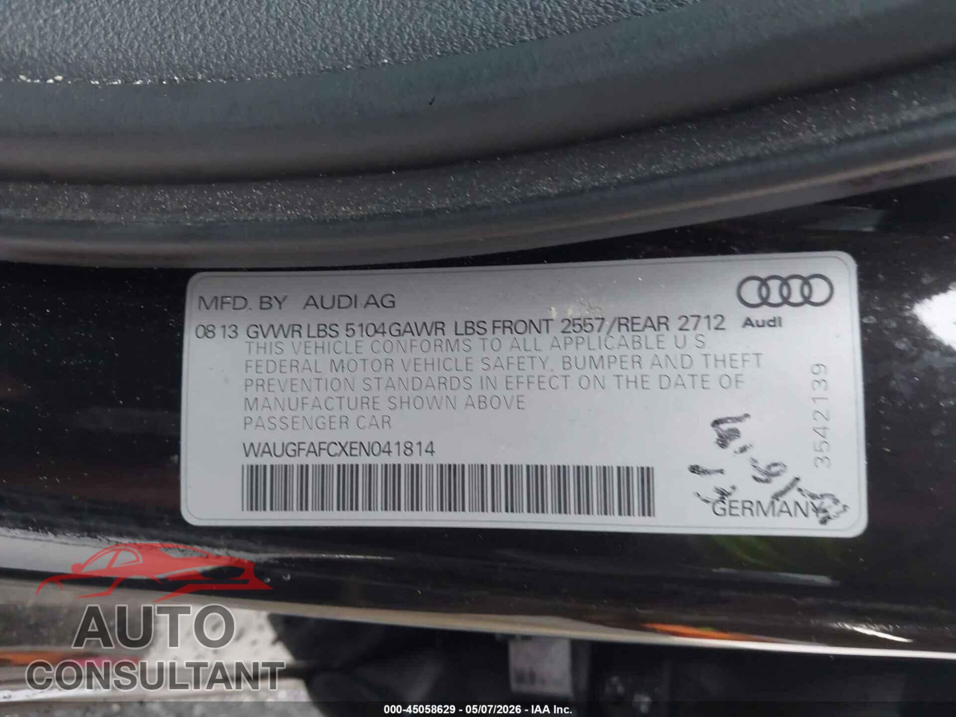 AUDI A6 2014 - WAUGFAFCXEN041814