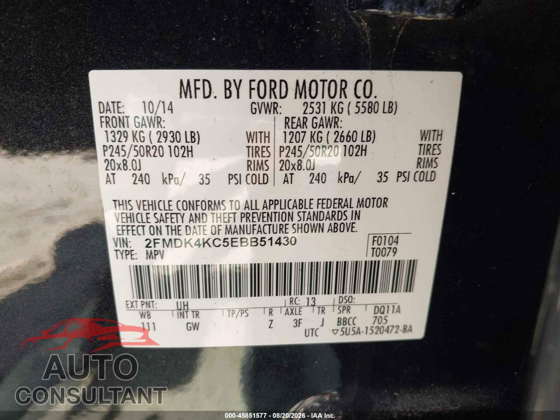FORD EDGE 2014 - 2FMDK4KC5EBB51430