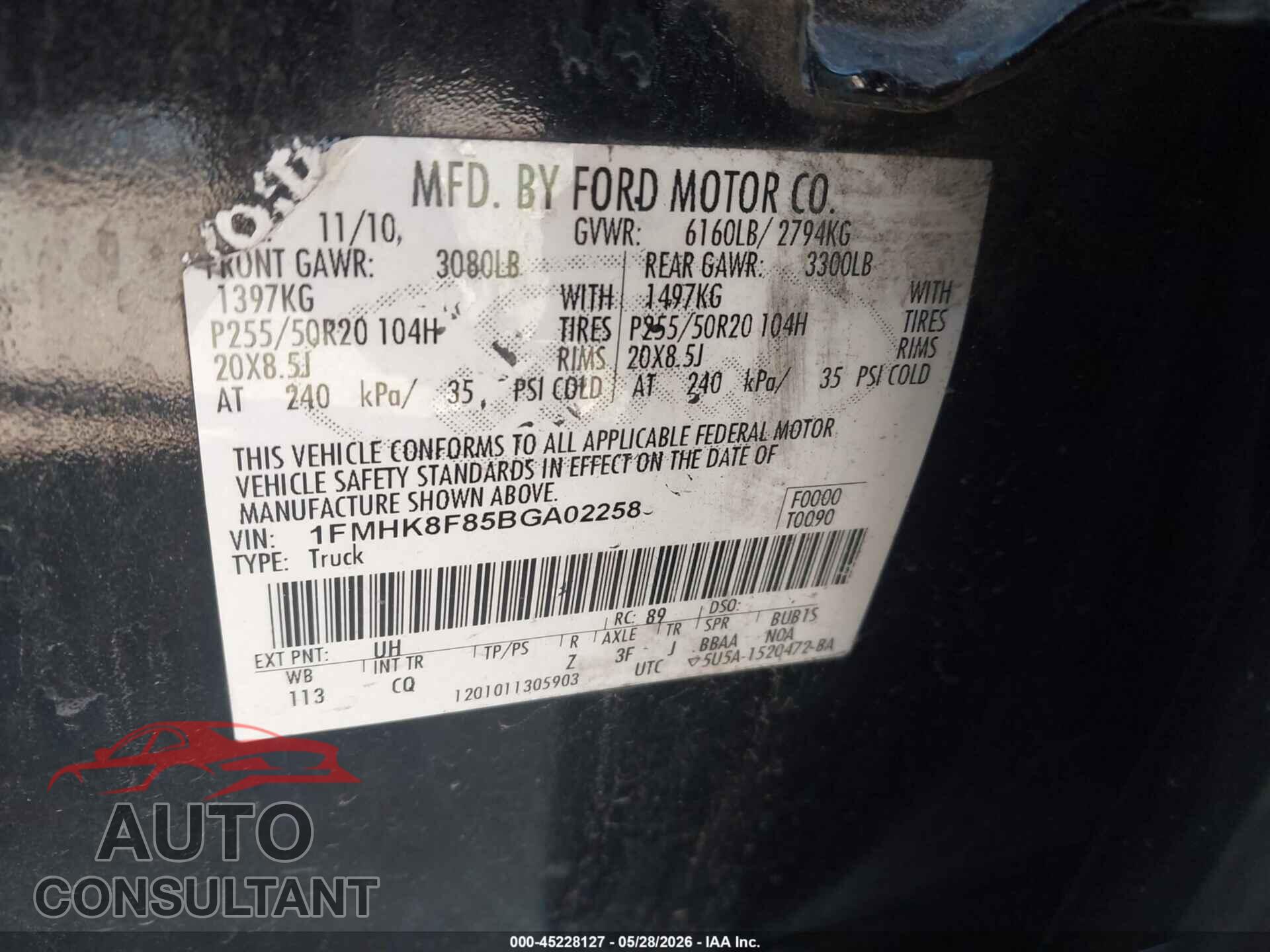 FORD EXPLORER 2011 - 1FMHK8F85BGA02258