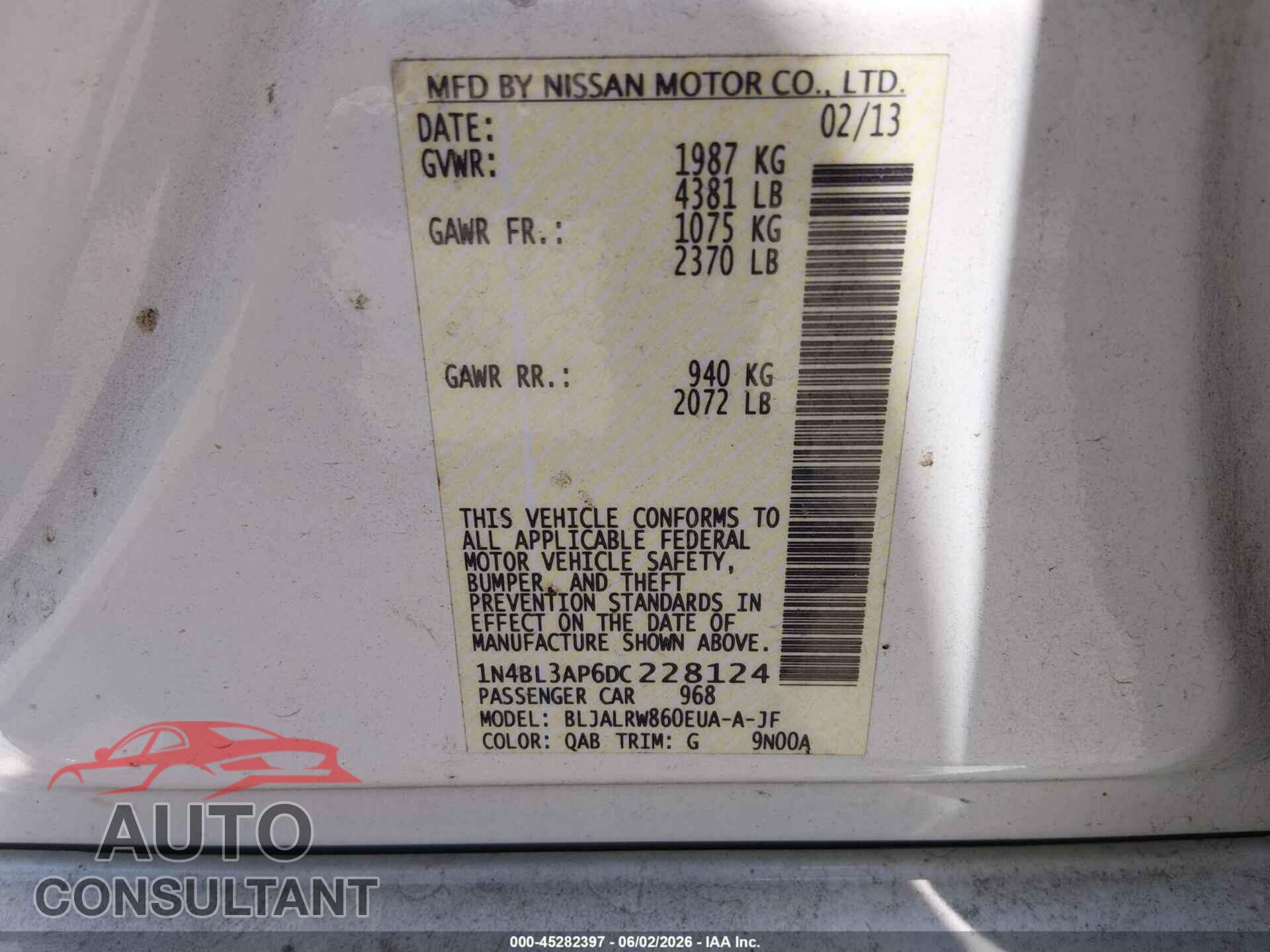 NISSAN ALTIMA 2013 - 1N4BL3AP6DC228124