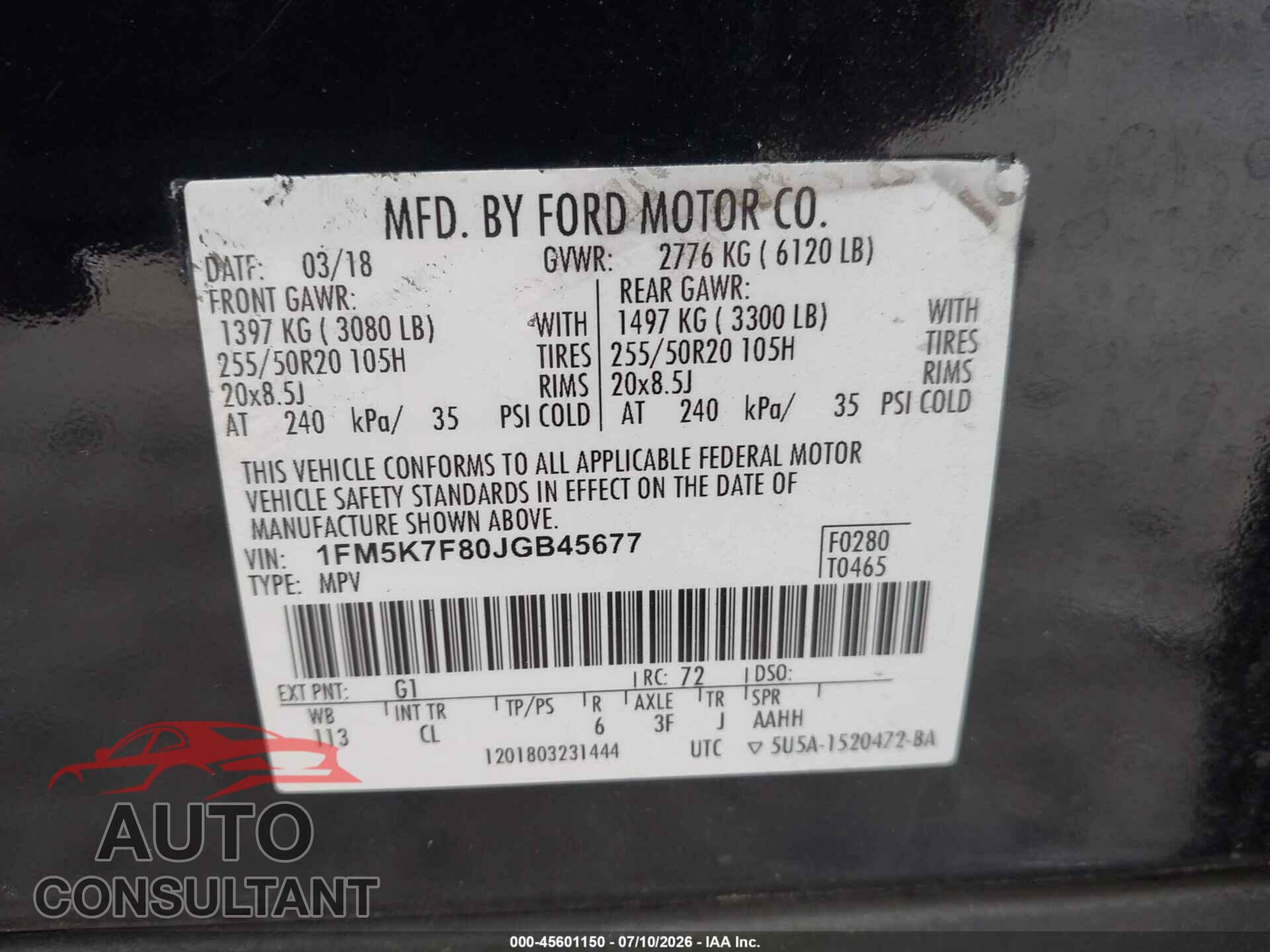 FORD EXPLORER 2018 - 1FM5K7F80JGB45677