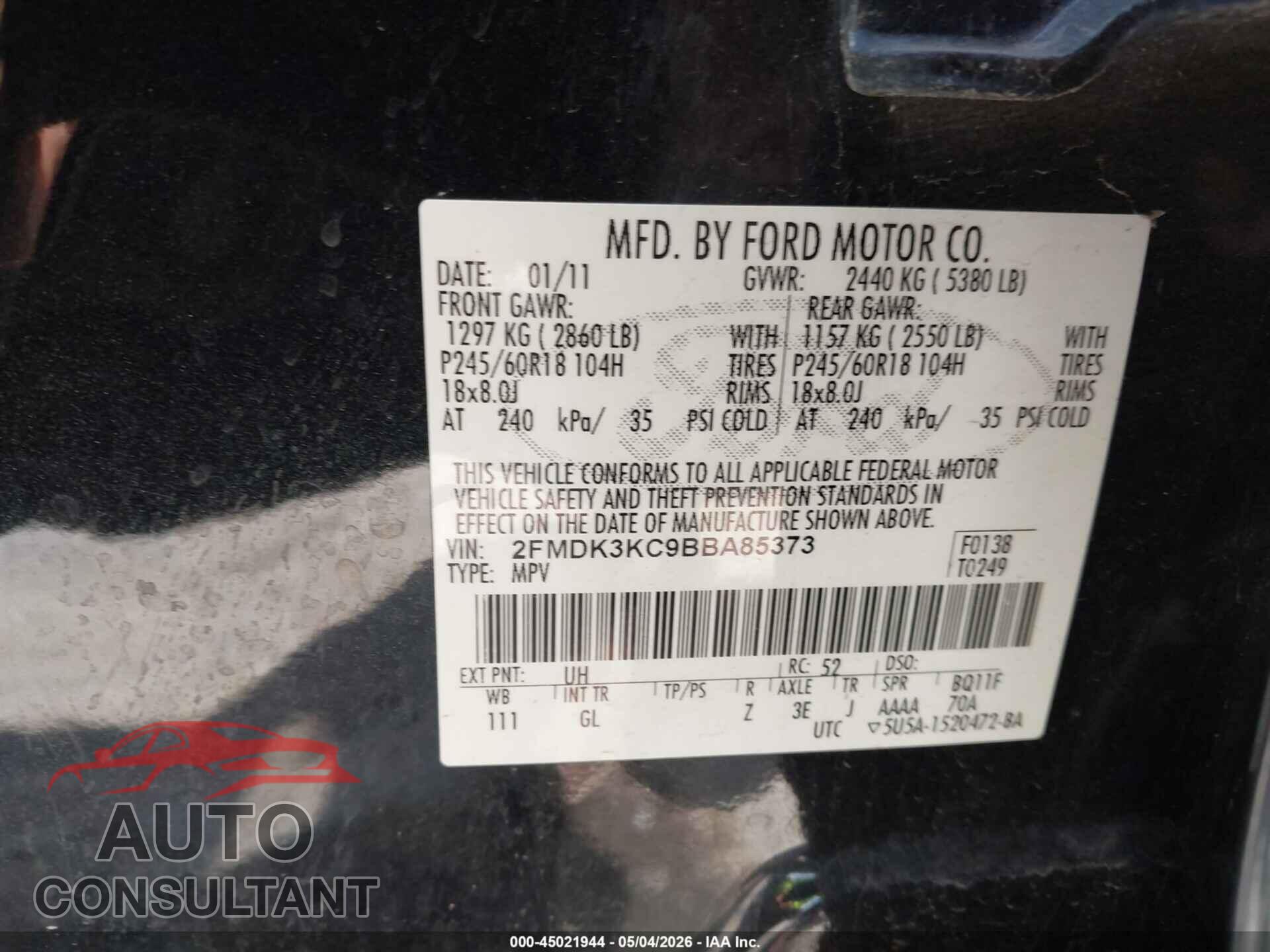 FORD EDGE 2011 - 2FMDK3KC9BBA85373
