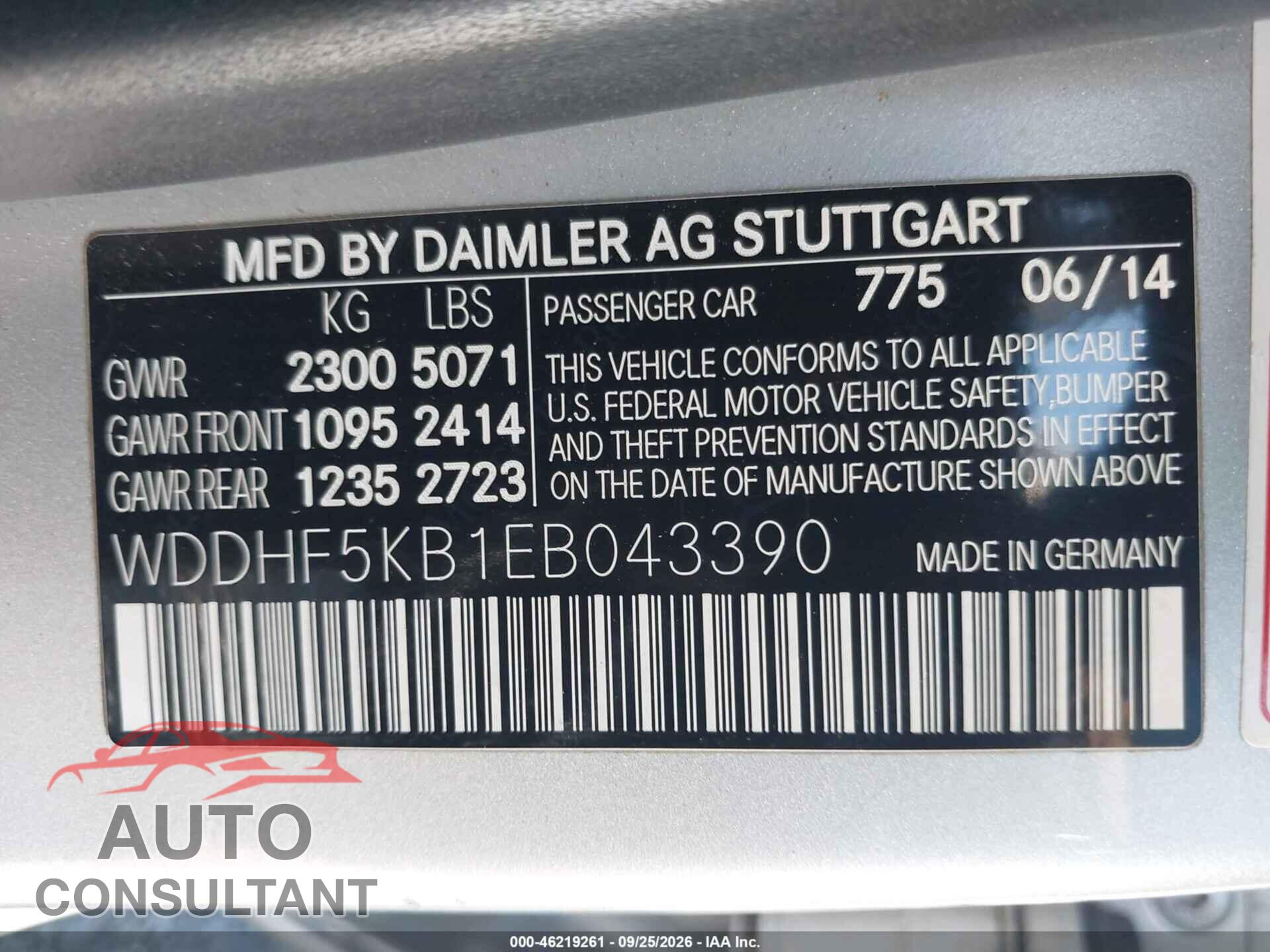 MERCEDES-BENZ E 2014 - WDDHF5KB1EB043390