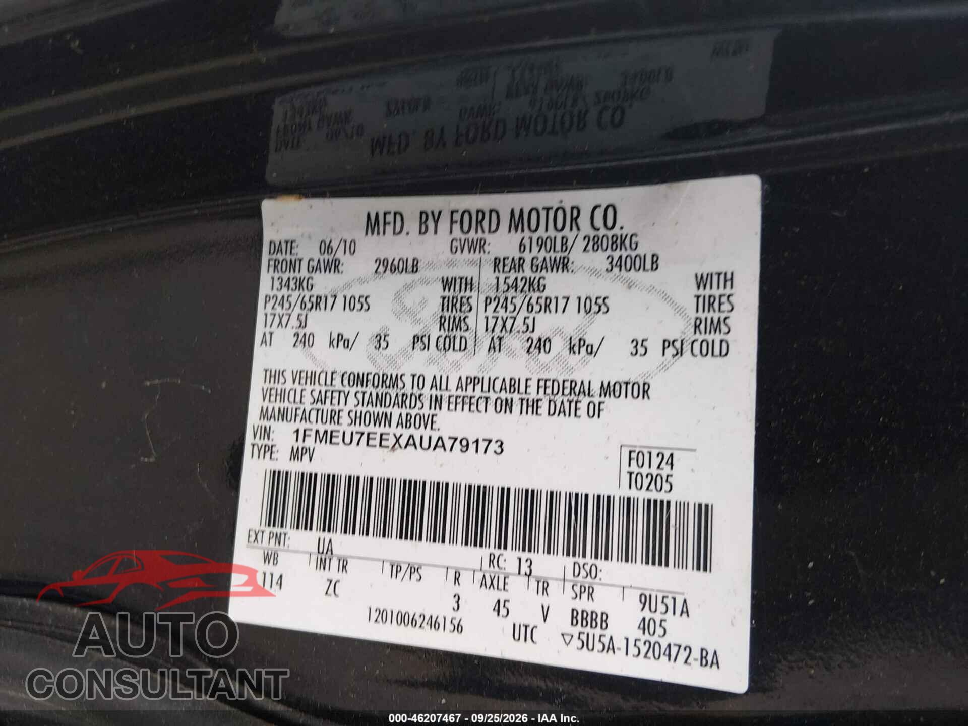 FORD EXPLORER 2010 - 1FMEU7EEXAUA79173