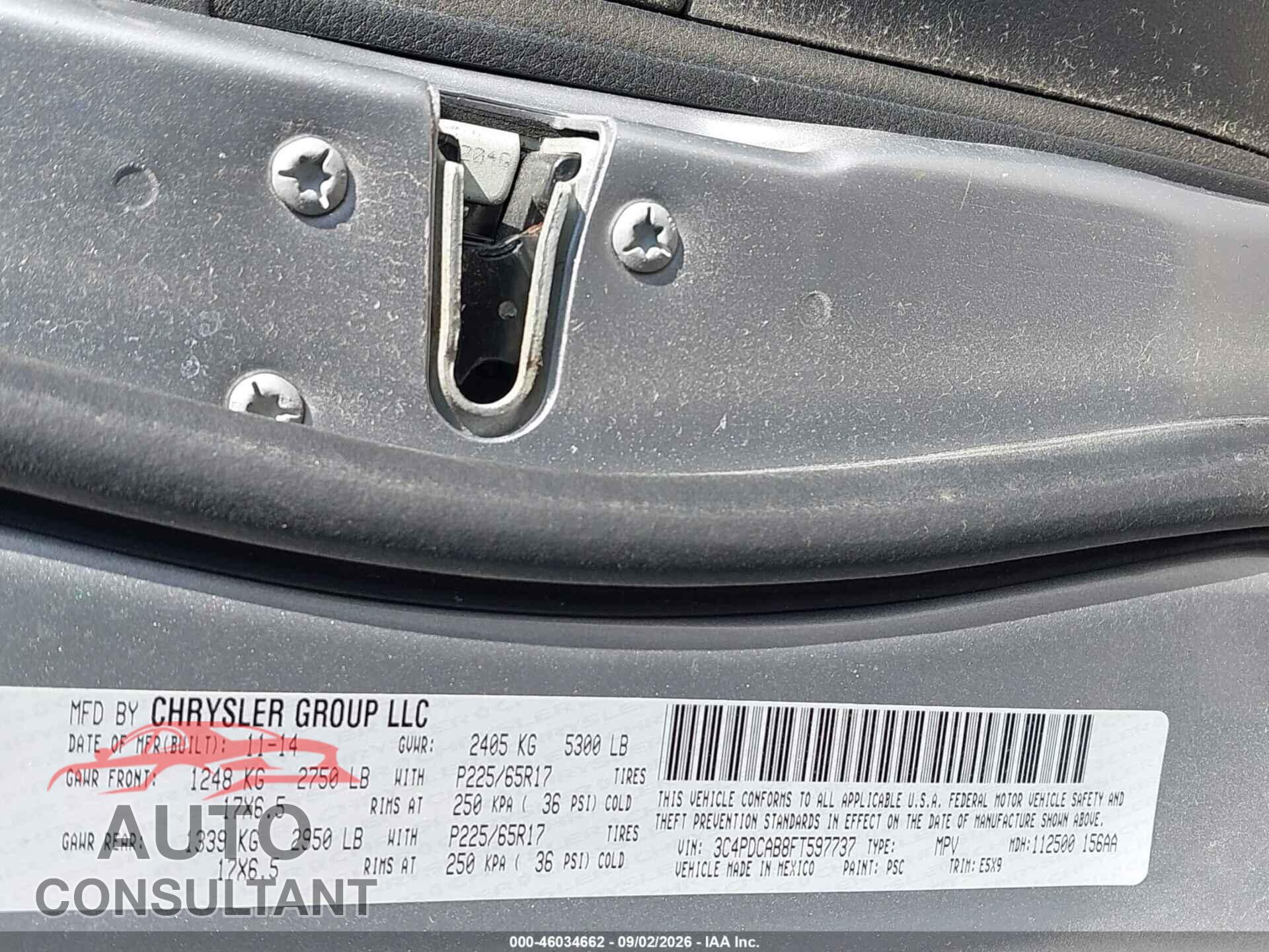 DODGE JOURNEY 2015 - 3C4PDCAB8FT597737