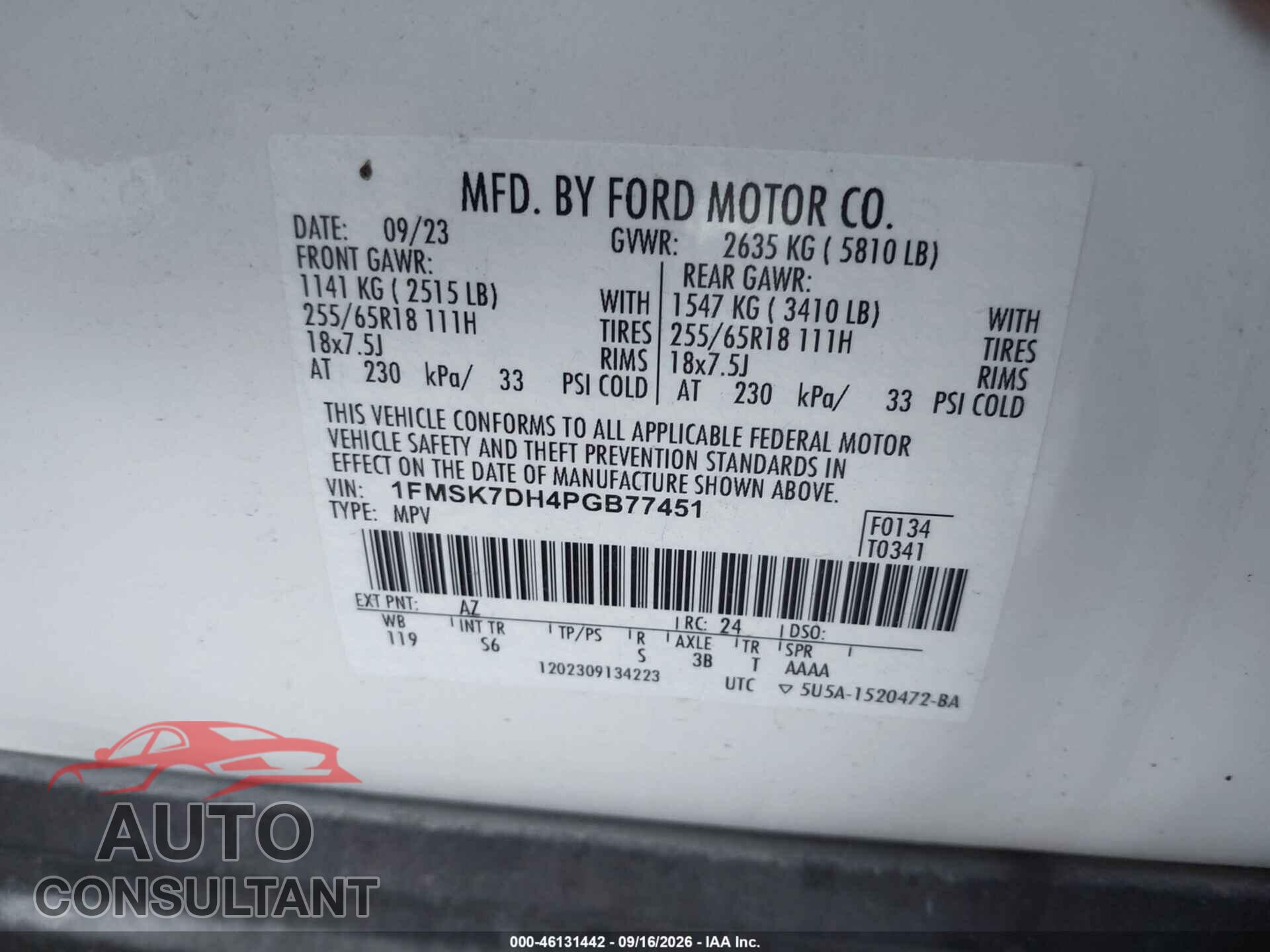 FORD EXPLORER 2023 - 1FMSK7DH4PGB77451