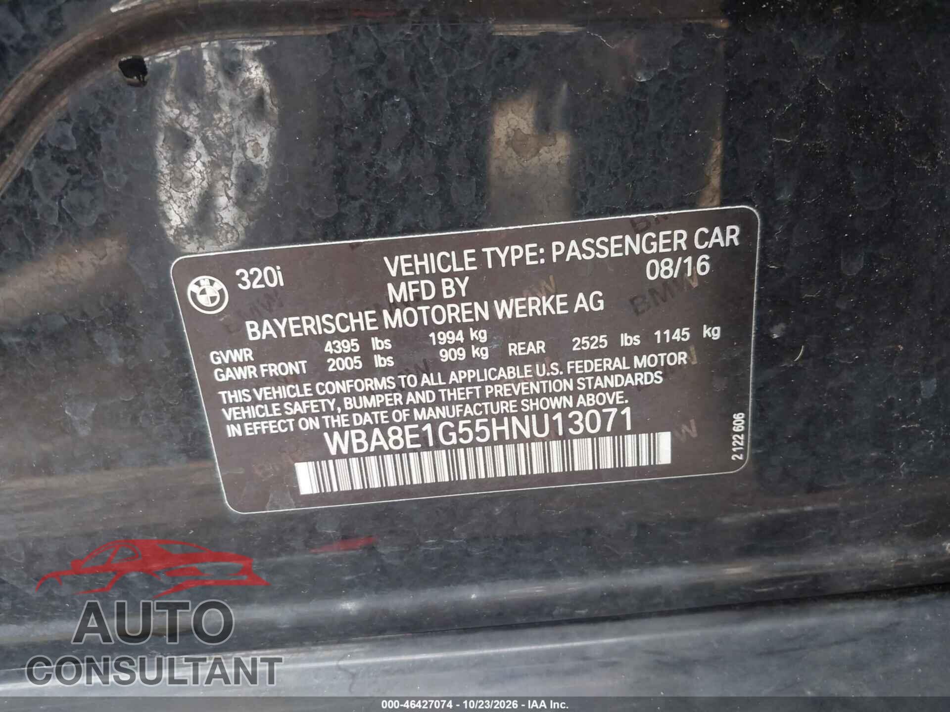 BMW 320I 2017 - WBA8E1G55HNU13071