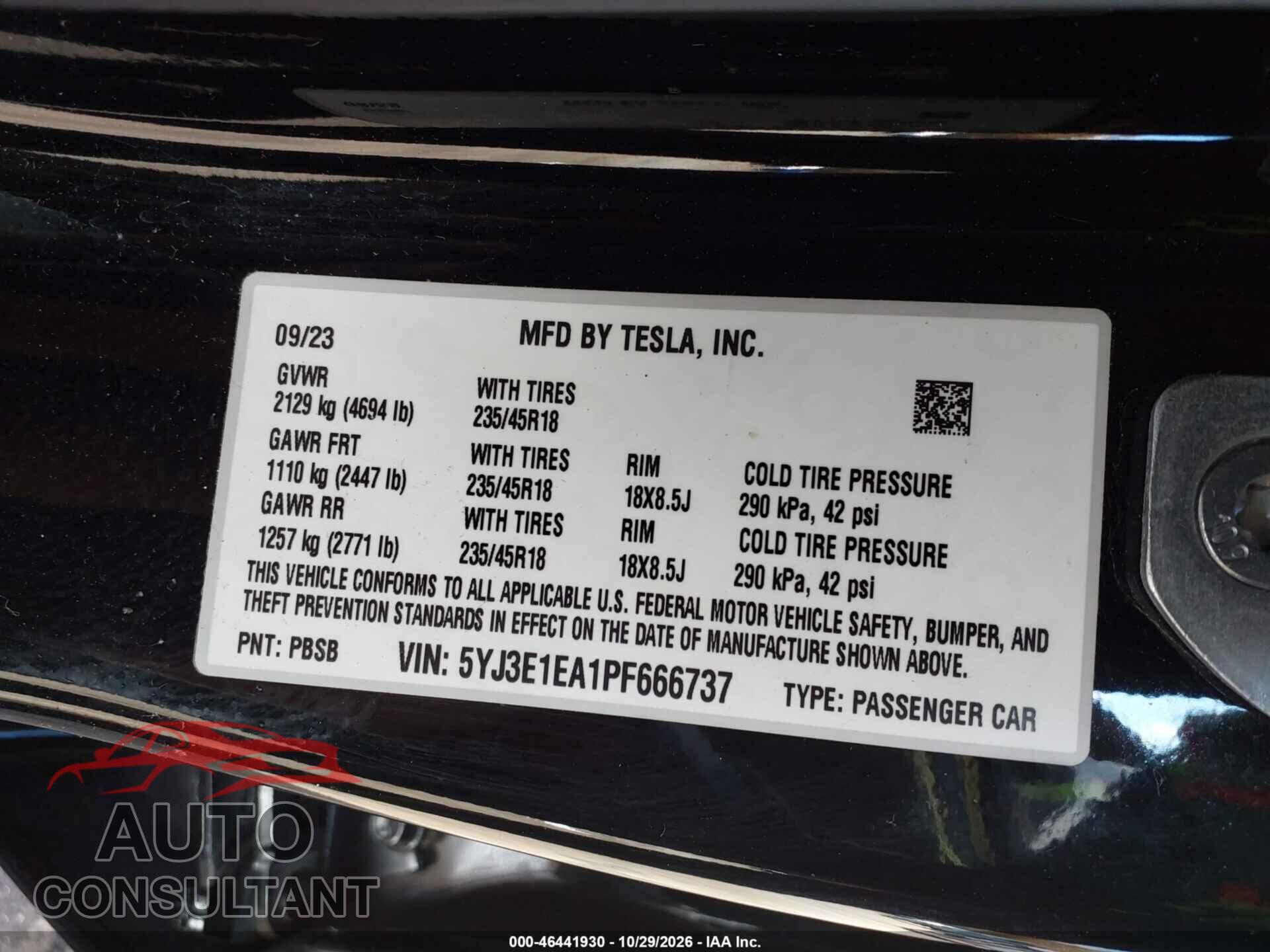 TESLA MODEL 3 2023 - 5YJ3E1EA1PF666737