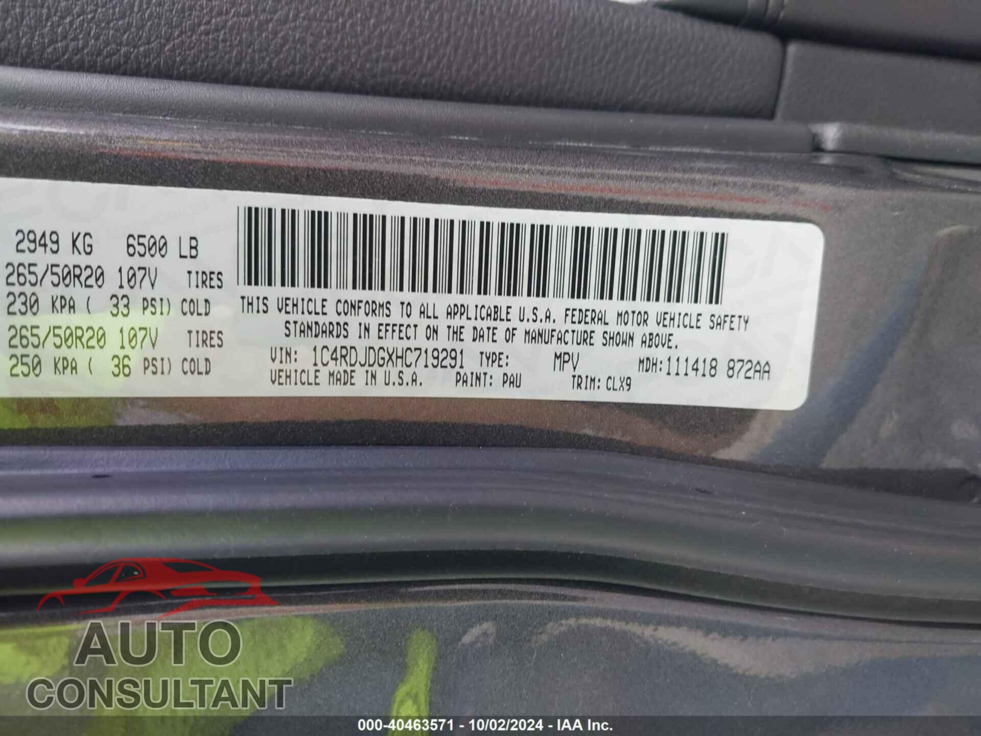 DODGE DURANGO 2017 - 1C4RDJDGXHC719291