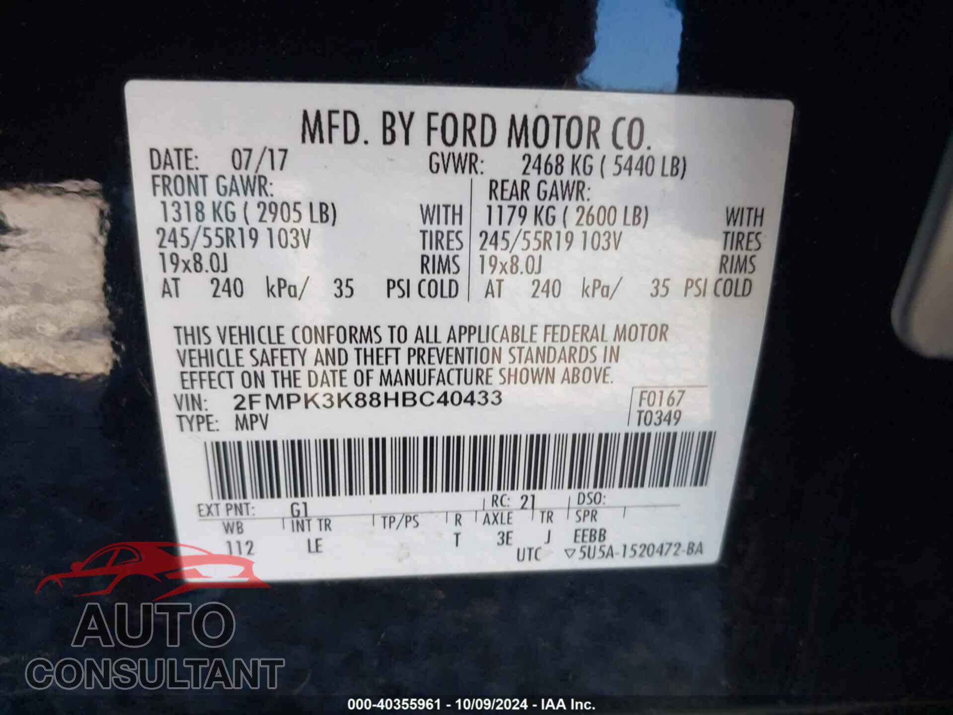 FORD EDGE 2017 - 2FMPK3K88HBC40433