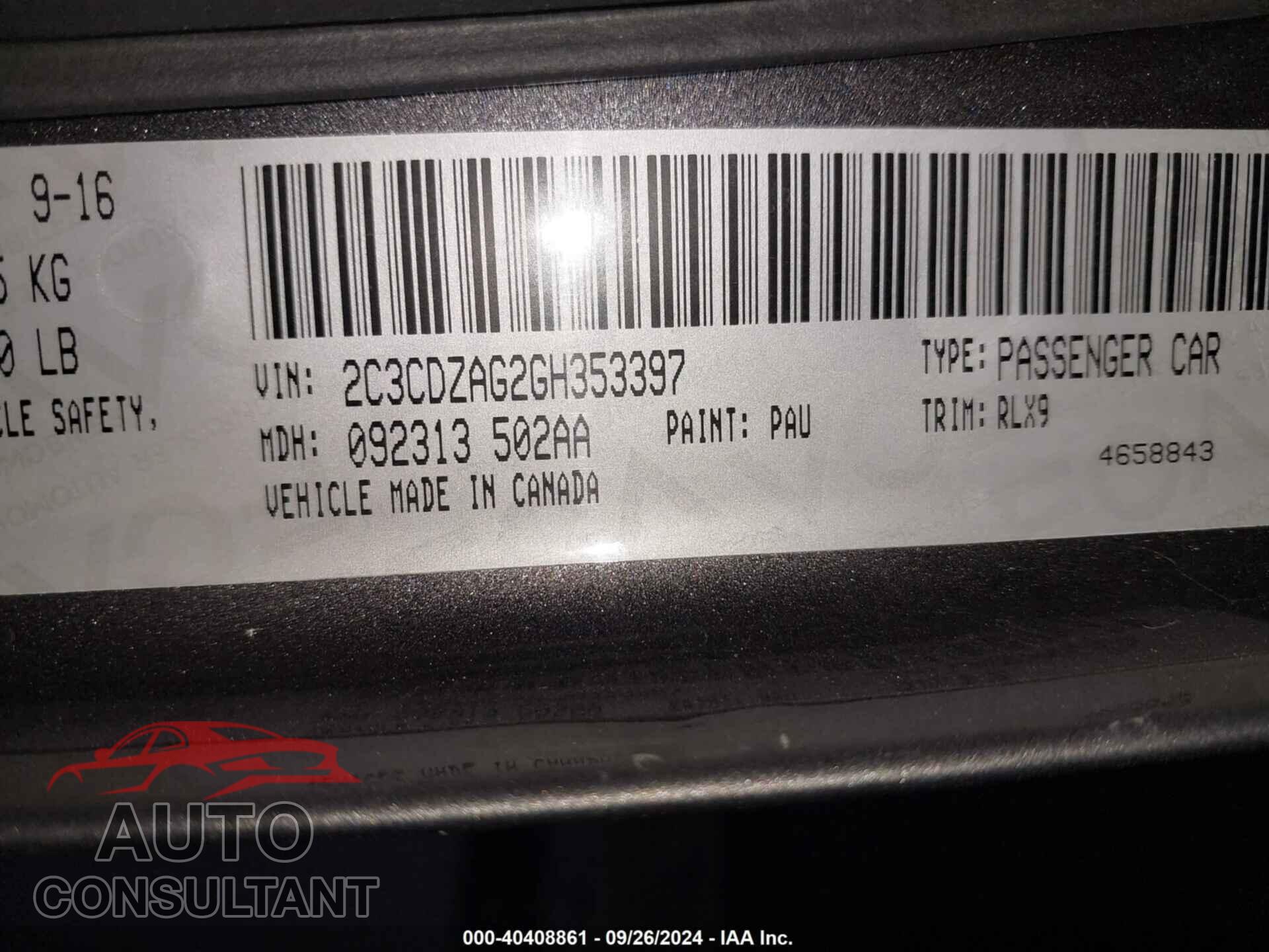 DODGE CHALLENGER 2016 - 2C3CDZAG2GH353397