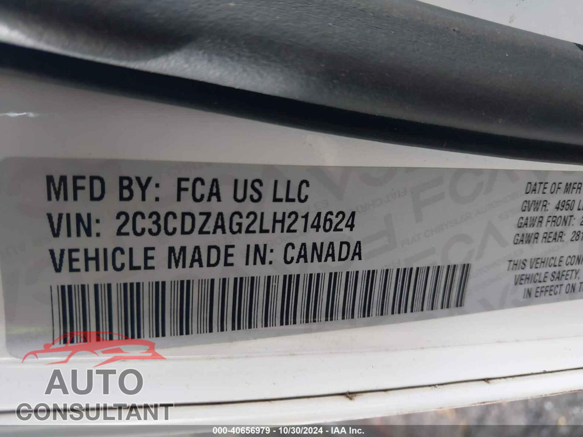 DODGE CHALLENGER 2020 - 2C3CDZAG2LH214624