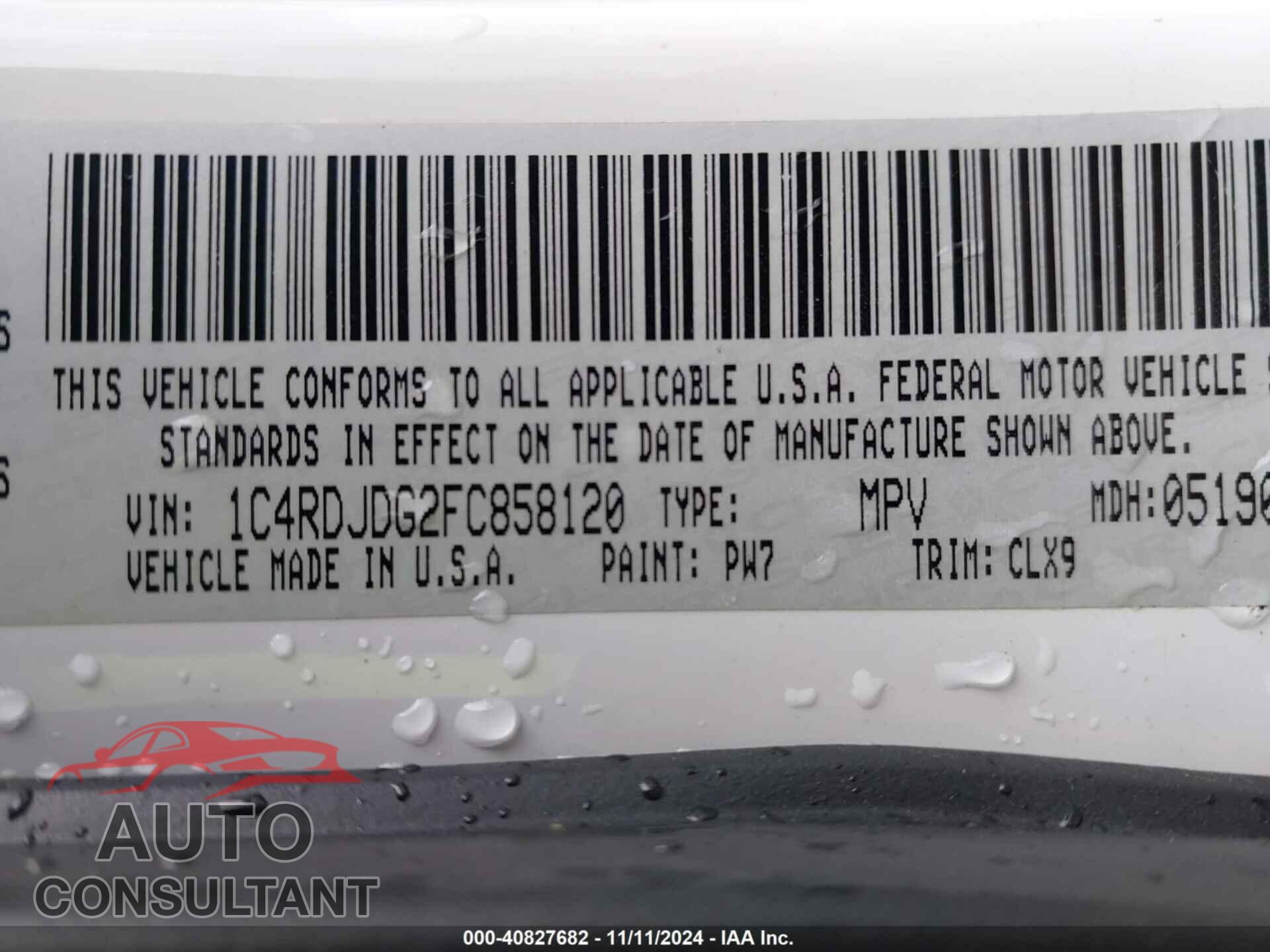 DODGE DURANGO 2015 - 1C4RDJDG2FC858120