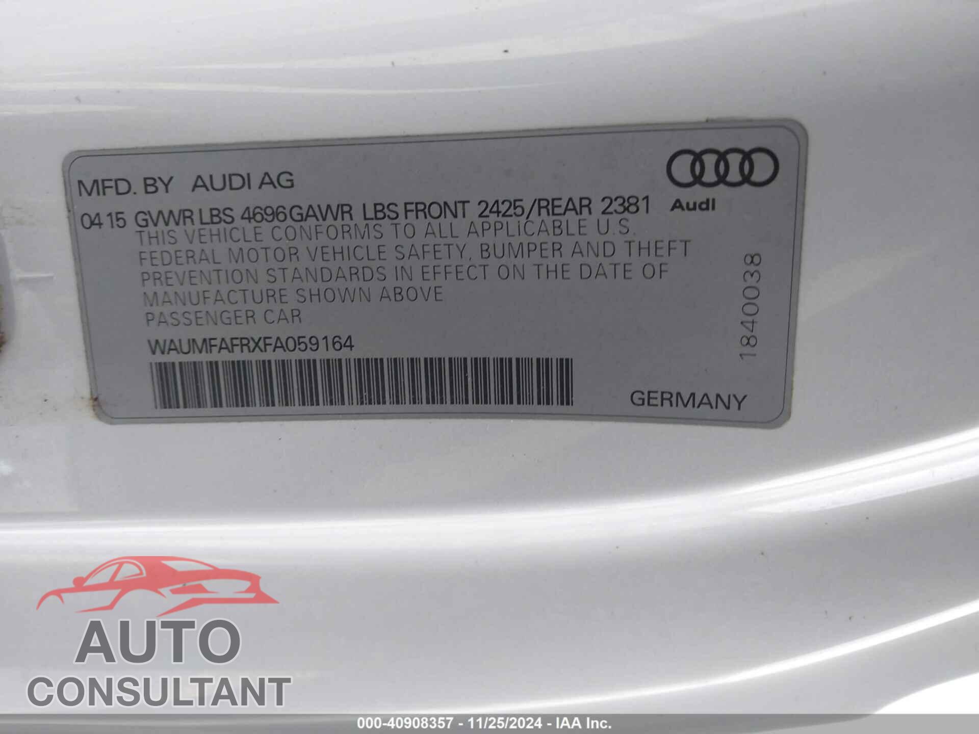 AUDI A5 2015 - WAUMFAFRXFA059164