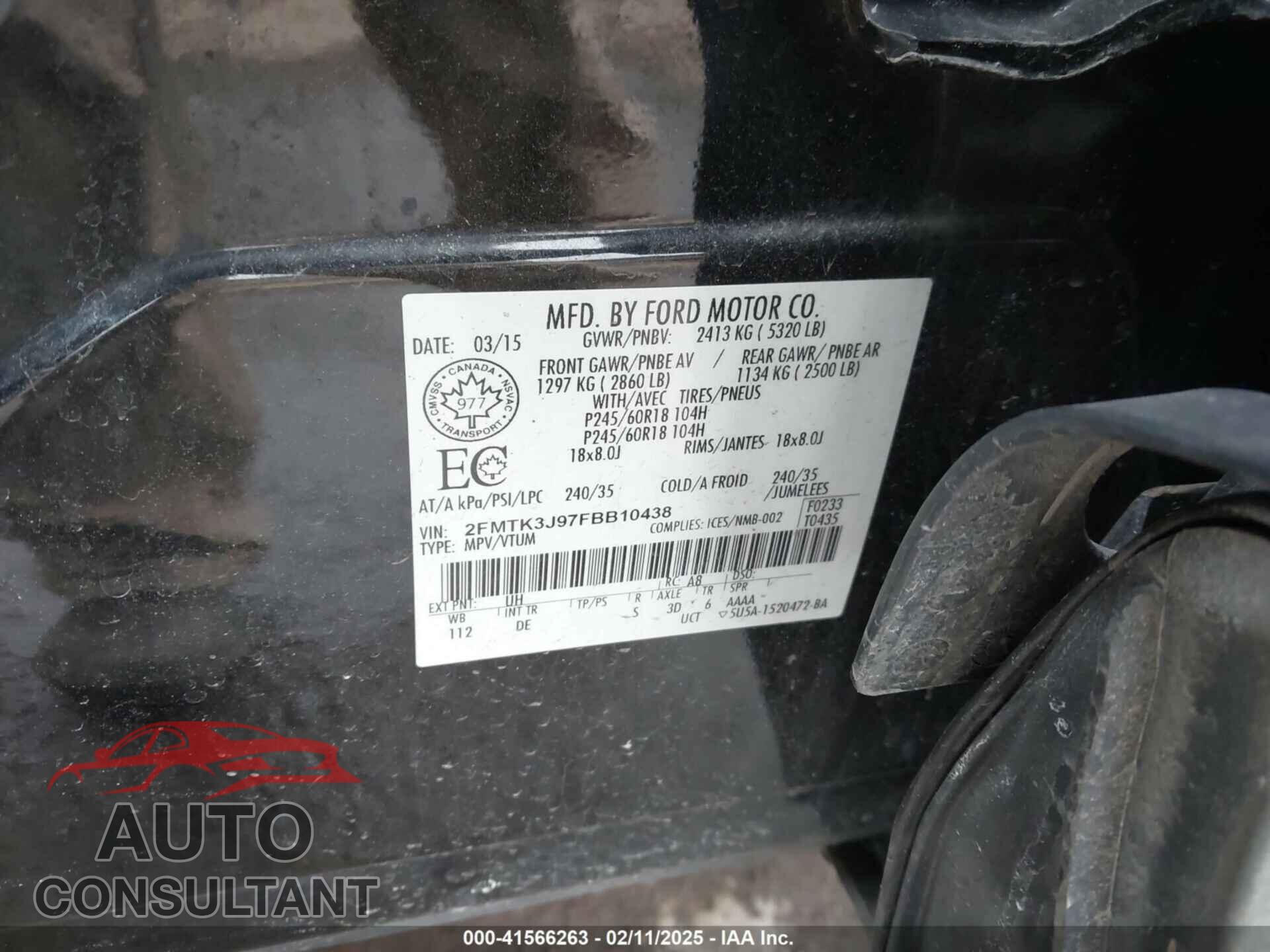 FORD EDGE 2015 - 2FMTK3J97FBB10438