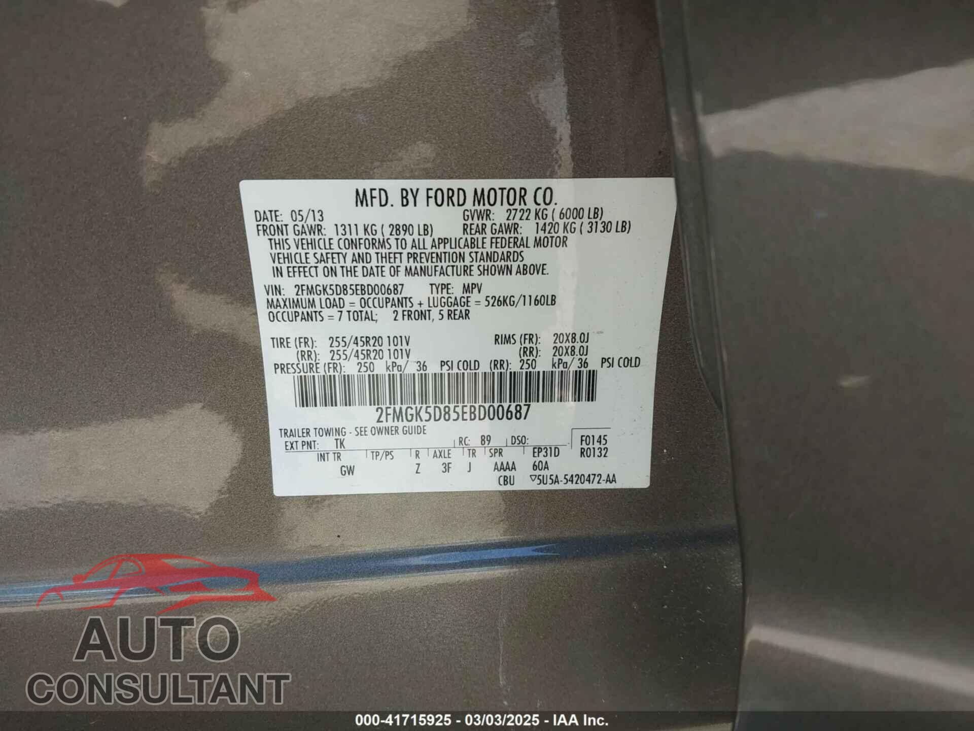 FORD FLEX 2014 - 2FMGK5D85EBD00687