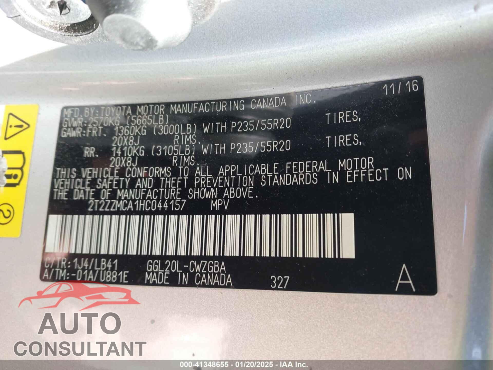 LEXUS RX 350 2017 - 2T2ZZMCA1HC044157