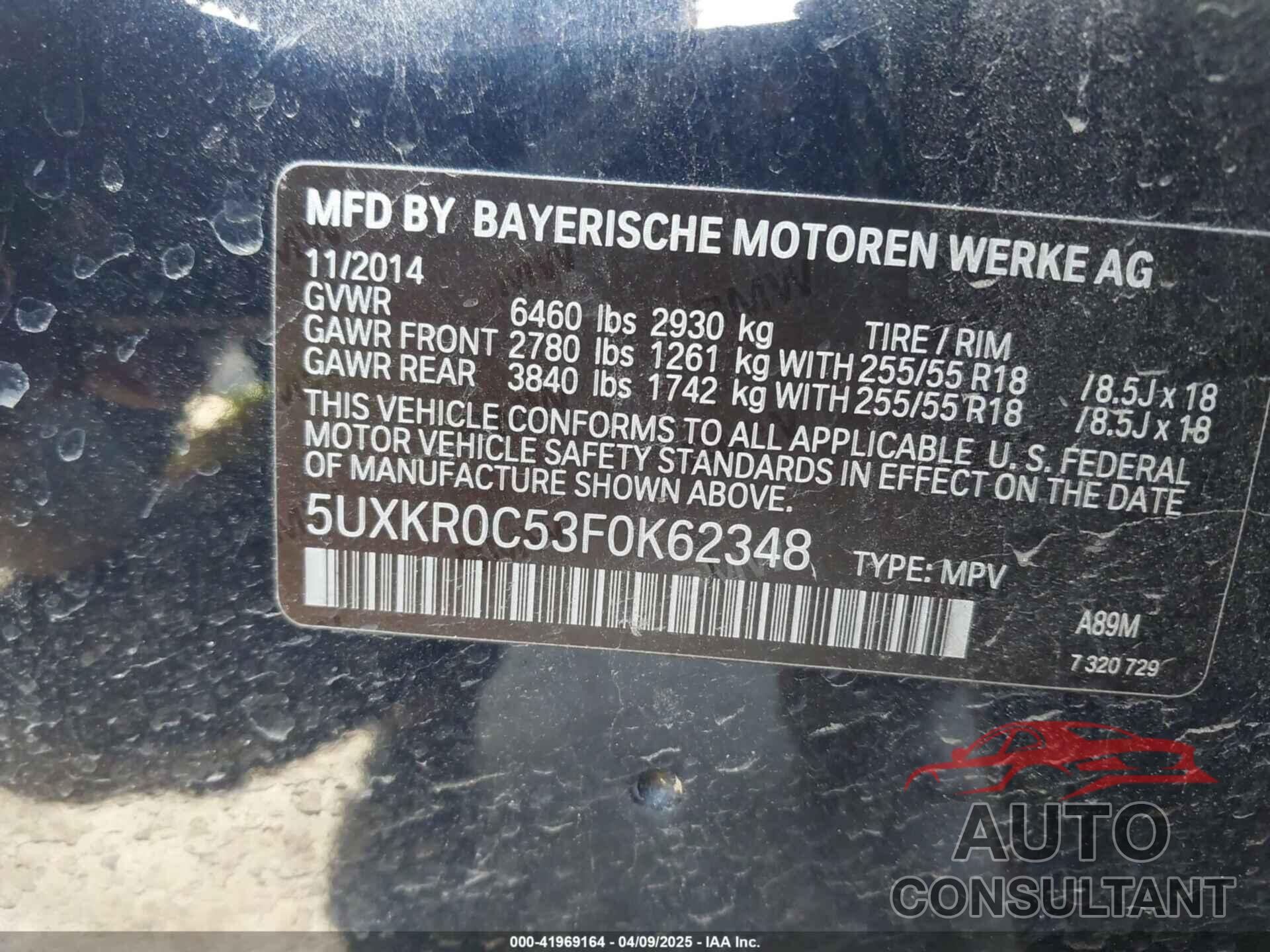 BMW X5 2015 - 5UXKR0C53F0K62348