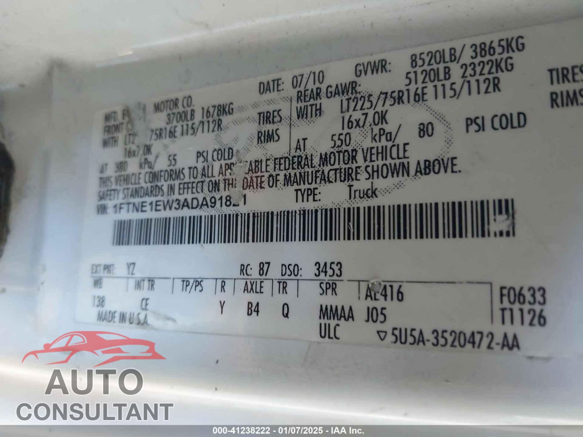 FORD E-150 2010 - 1FTNE1EW3ADA91821